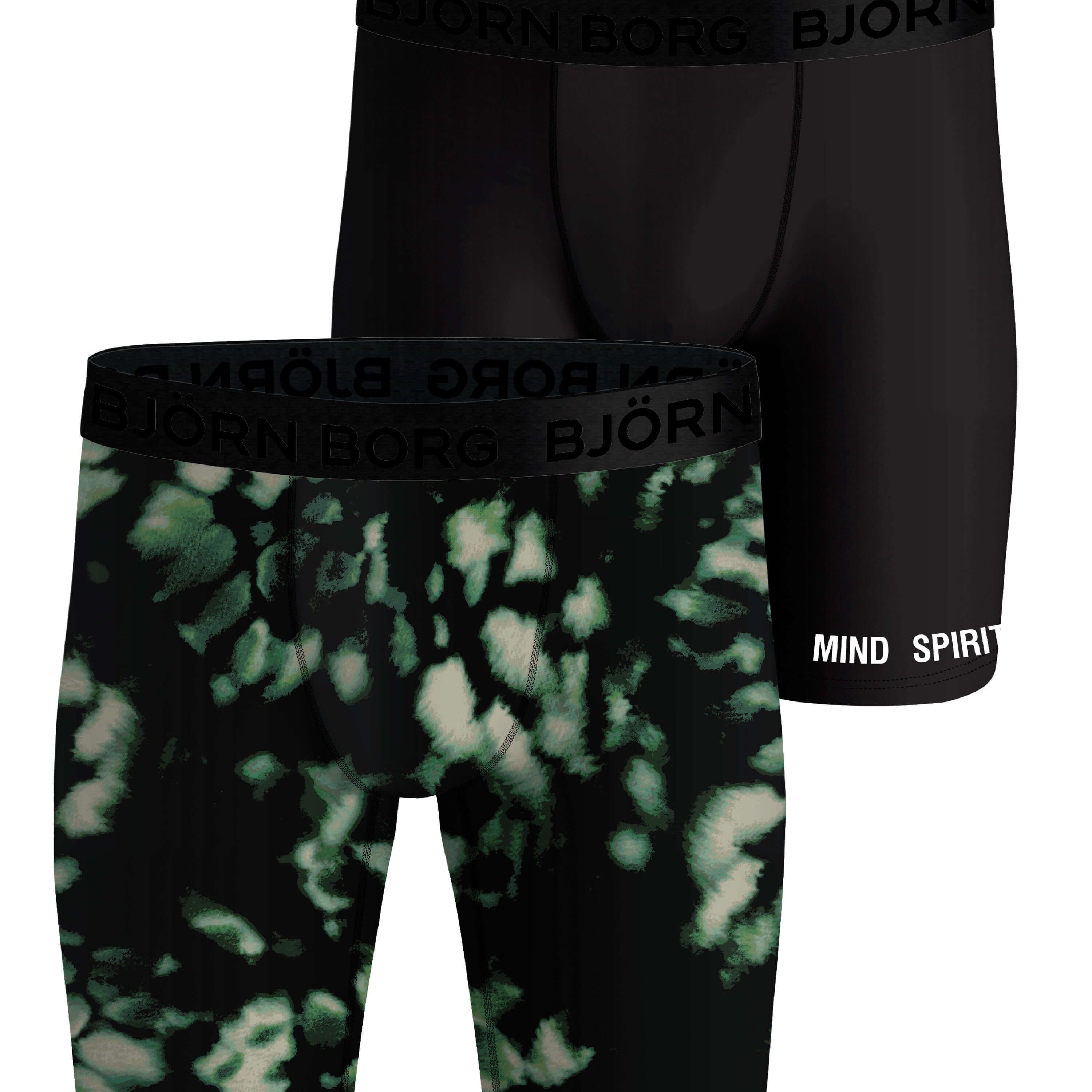 Björn Borg Performance Boxers Long Leg 2-pack - Black, Green Print