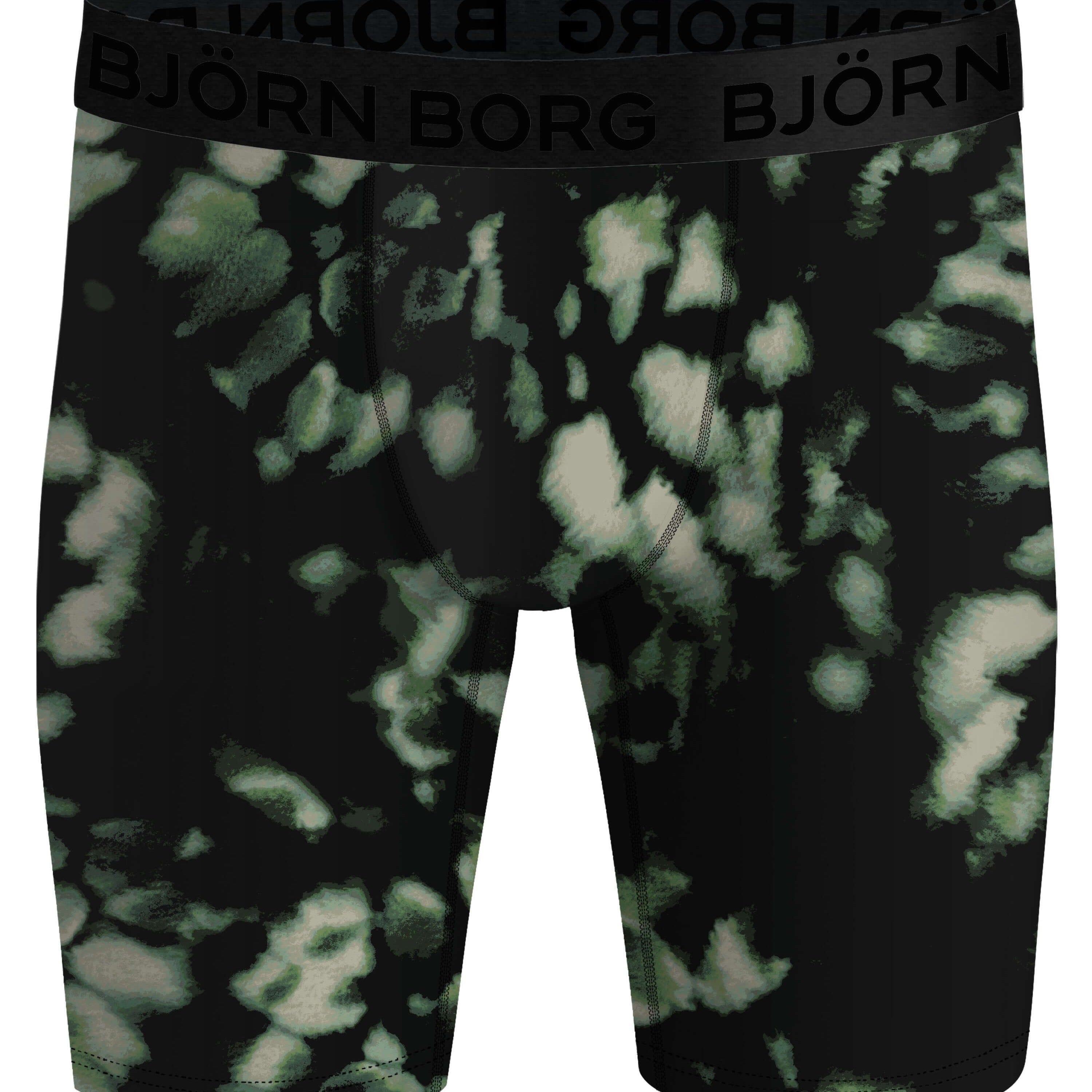 Björn Borg Performance Boxers Long Leg 2-pack - Black, Green Print