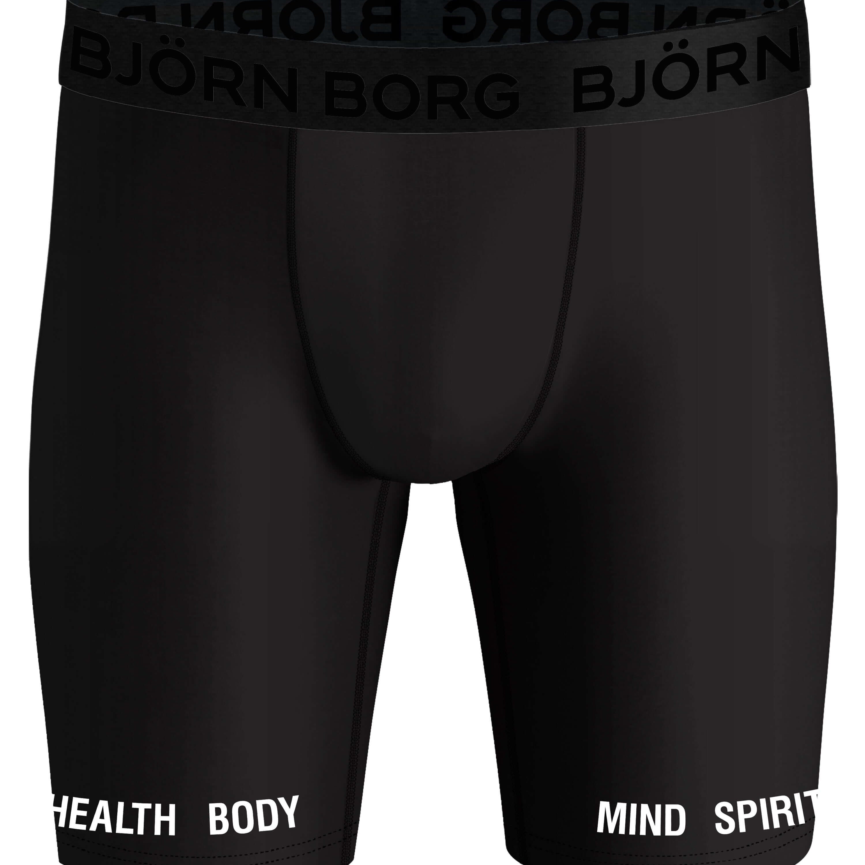 Björn Borg Performance Boxers Long Leg 2-pack - Black, Green Print