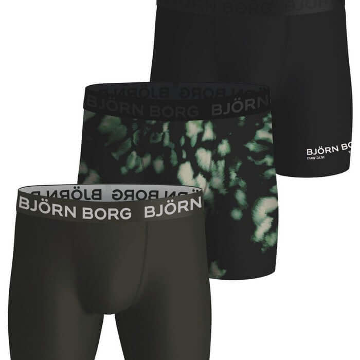 Björn Borg 3 Pack Performance Boxer - Olive / Black / Green Print