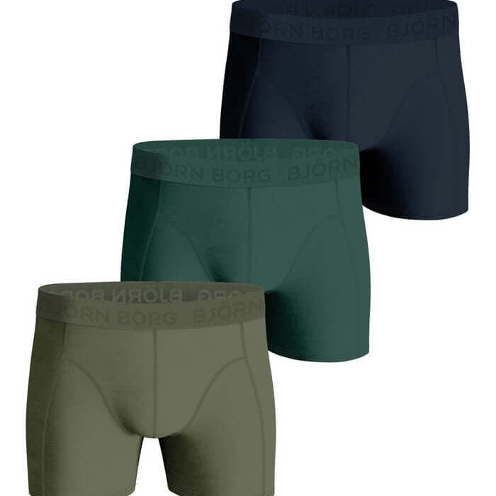 Björn Borg 3 Pack Cotton Stretch Boxers - Olive/Green/Blue
