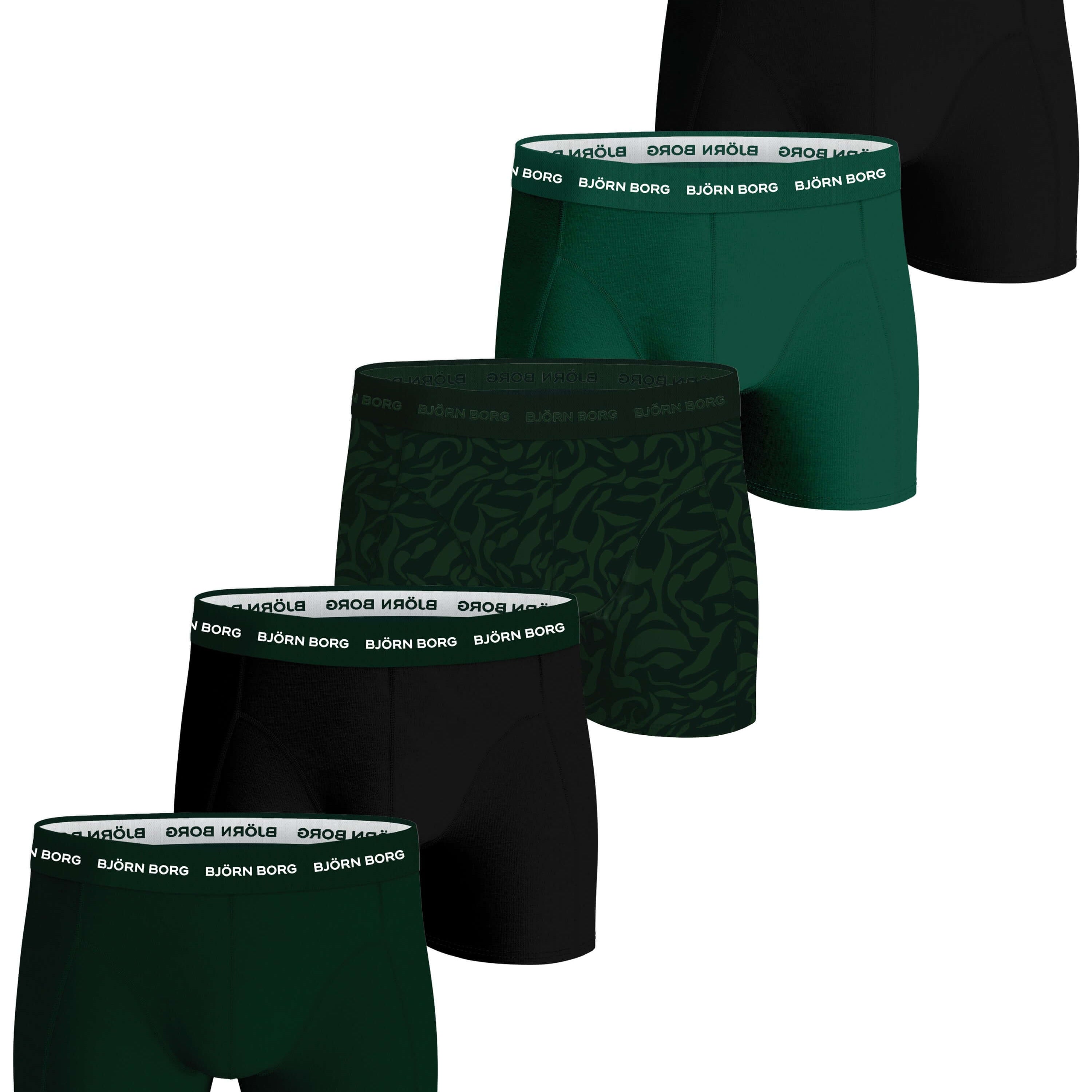 Björn Borg - 5 Pack Cotton Stretch Boxers - Green/Black/Green Print