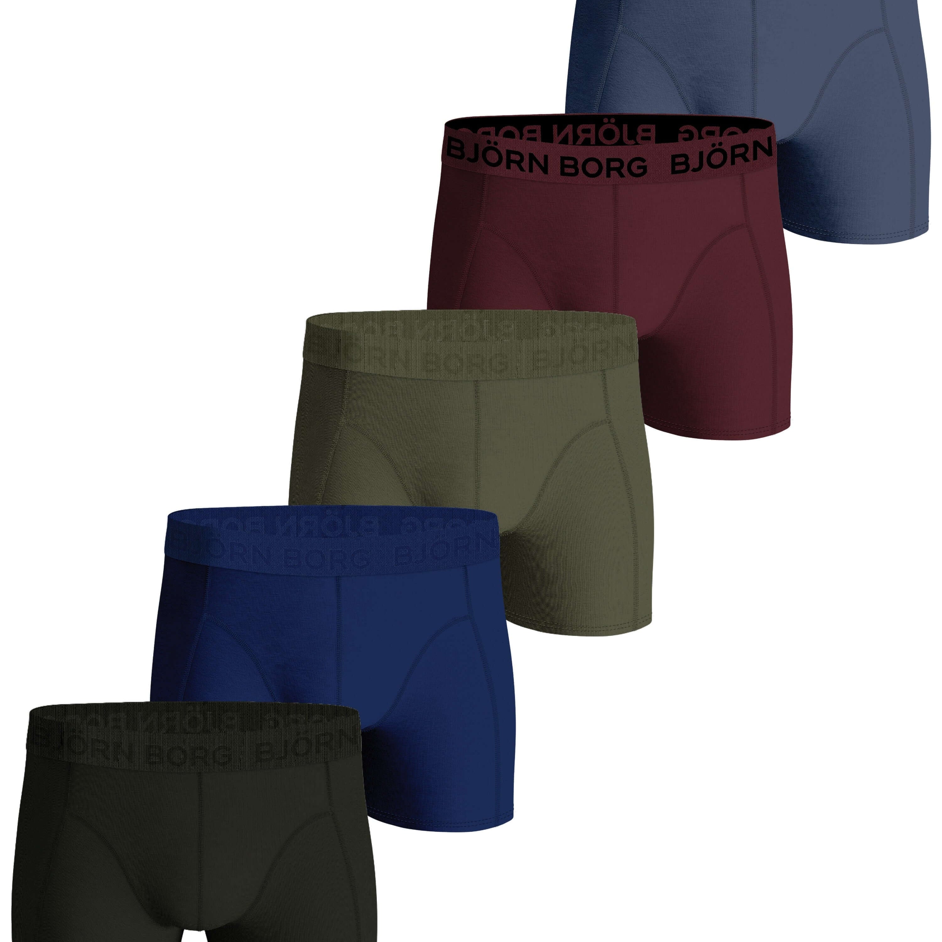 Björn Borg 5 Pack Cotton Stretch Boxers - Red/Blue/Navy/Green/Olive