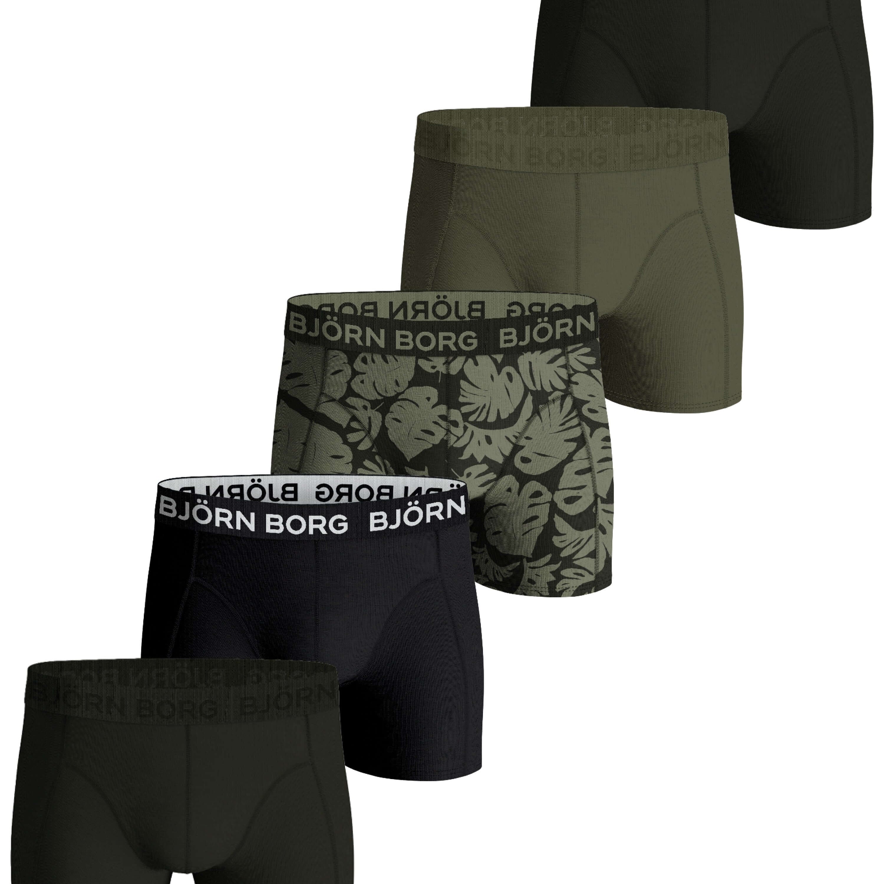 Björn Borg - 5 Pack Cotton Stretch Boxers - Greent/Olive/Black Print