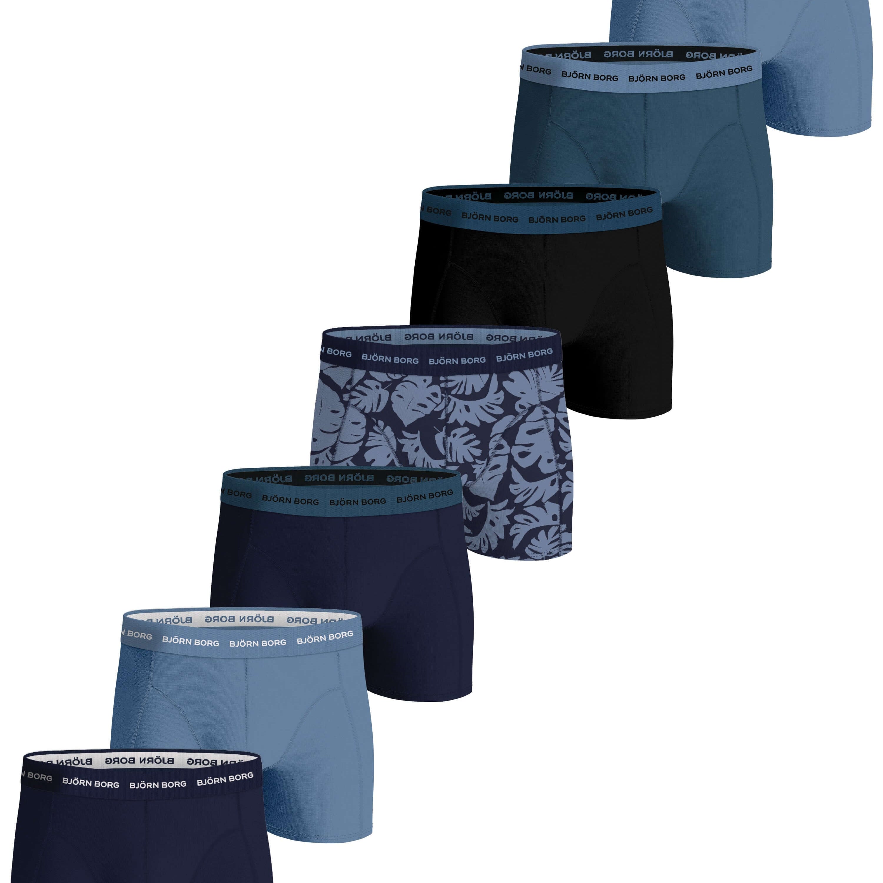Björn Borg Cotton Stretch Boxer 7 Pack - Black/Blue/Navy/Blue Print