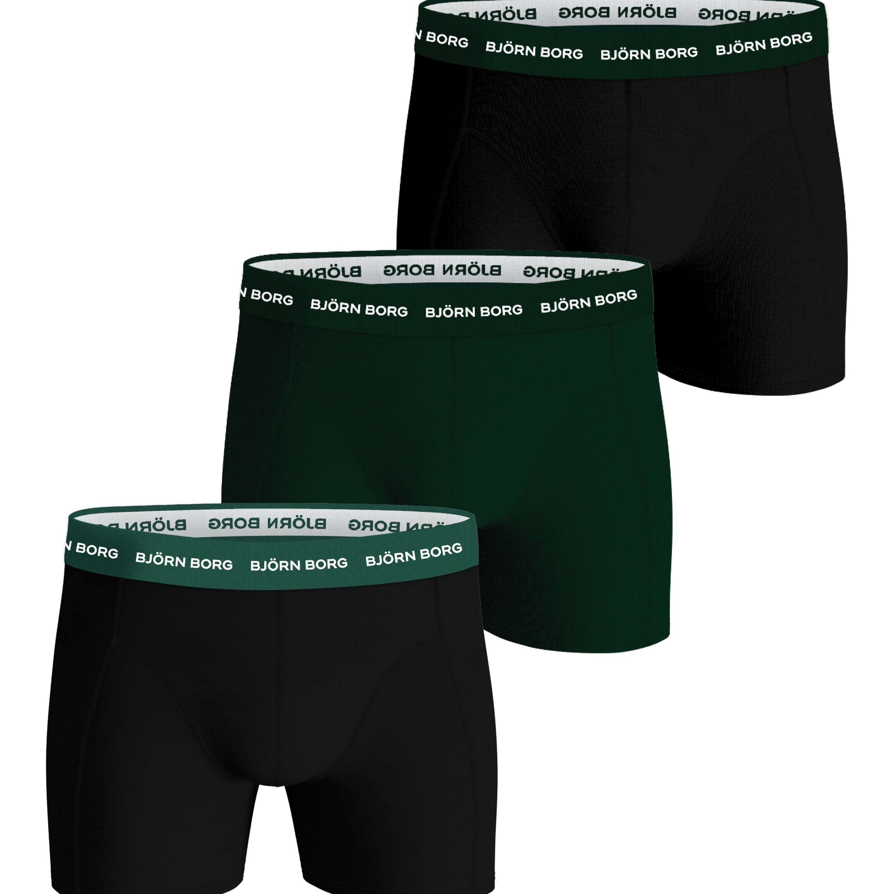 Björn Borg 3 Pack Cotton Stretch Boxers - Black/Green/Black