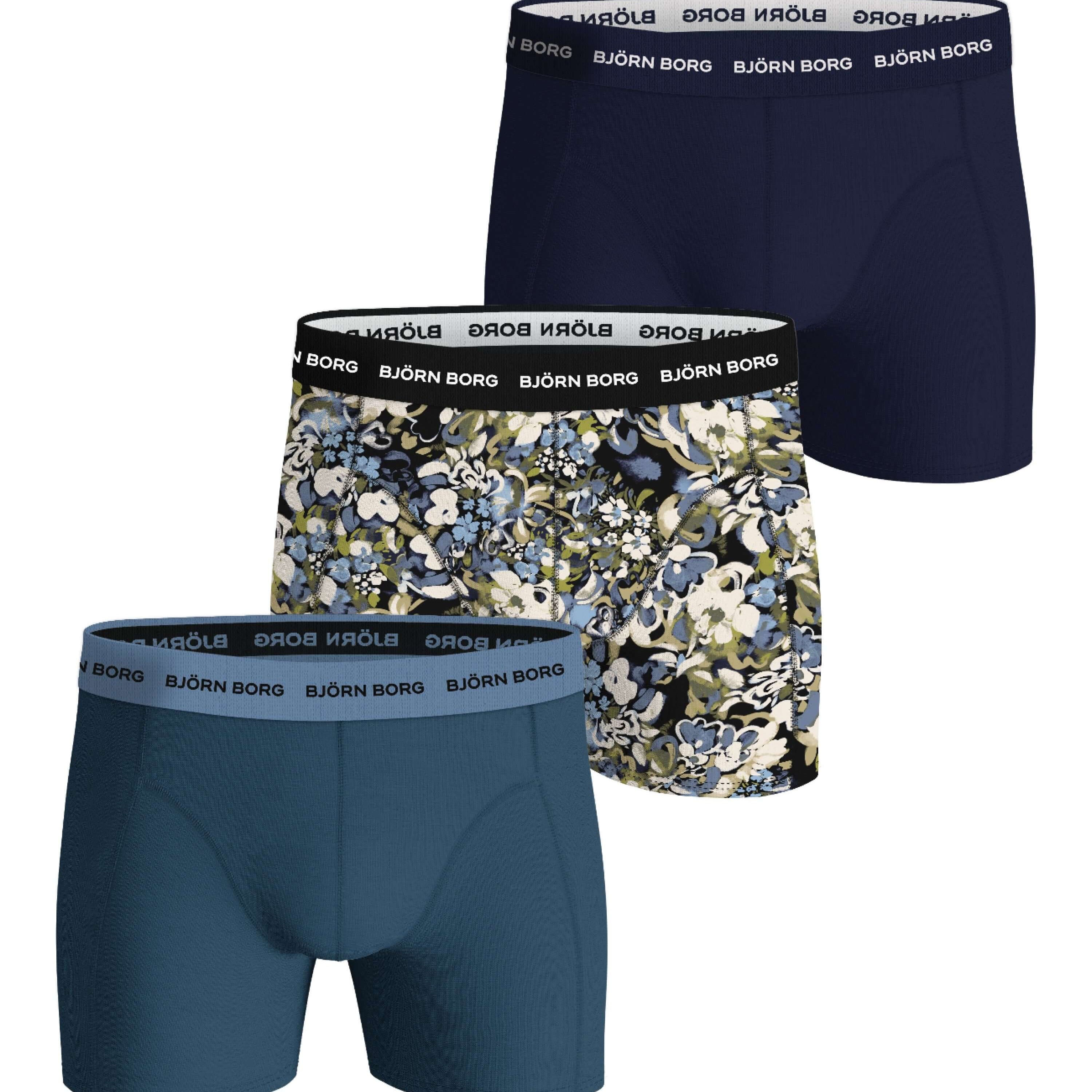 Björn Borg 3 Pack Cotton Stretch Boxers - Blue/Navy/Blue Print