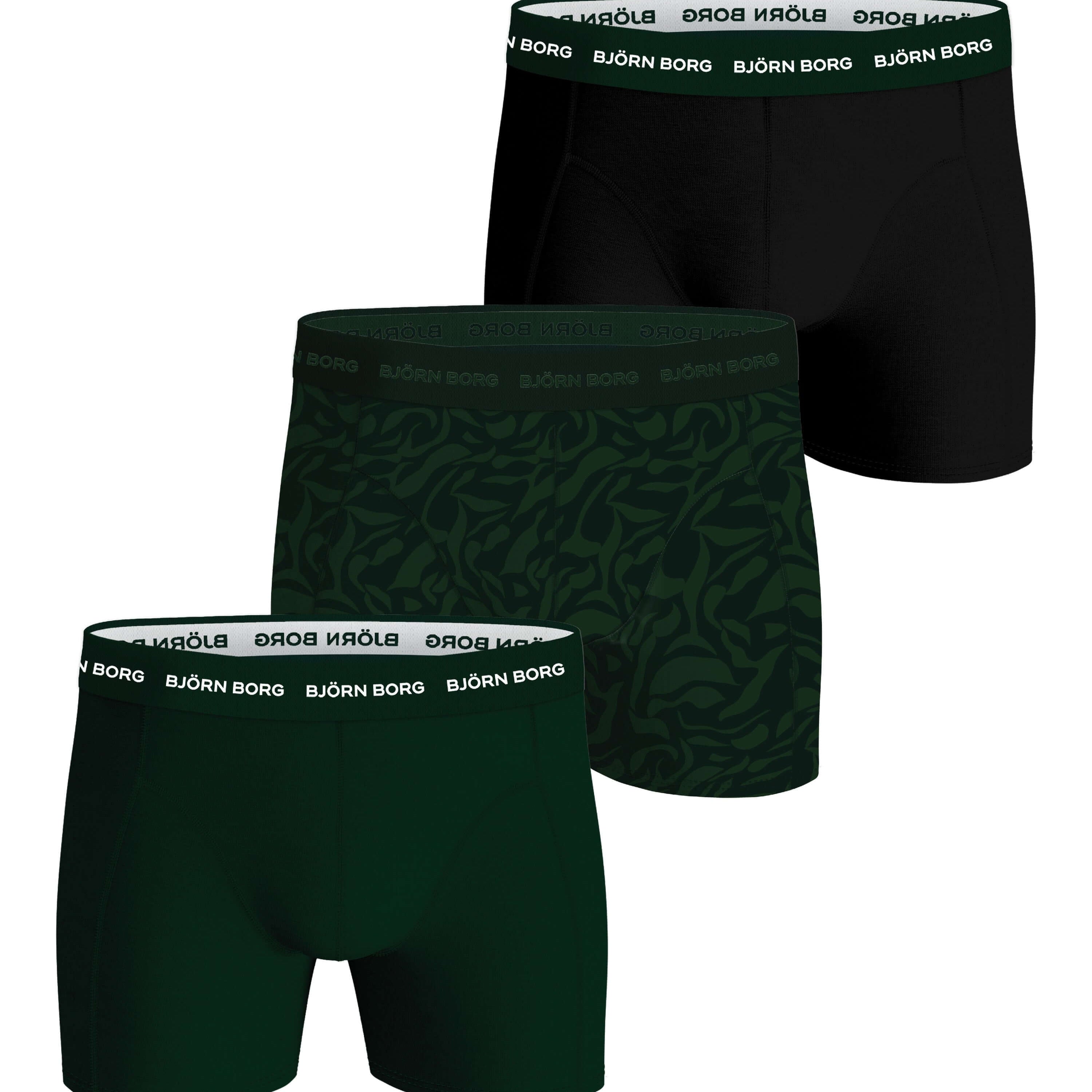 Björn Borg 3 Pack Cotton Stretch Boxers - Green/Black/Green Print