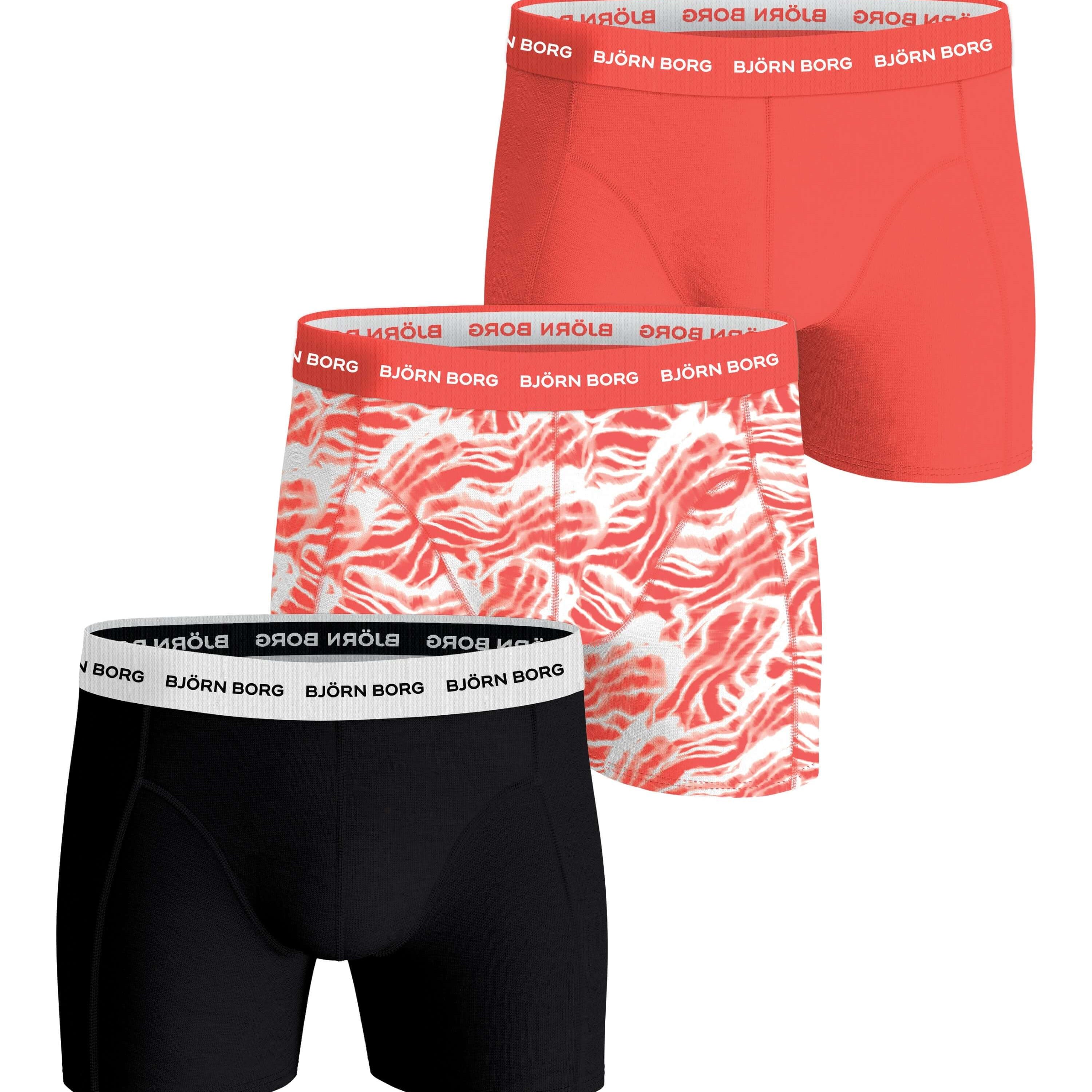 Björn Borg 3 Pack Cotton Stretch Boxers - Red Print, Black