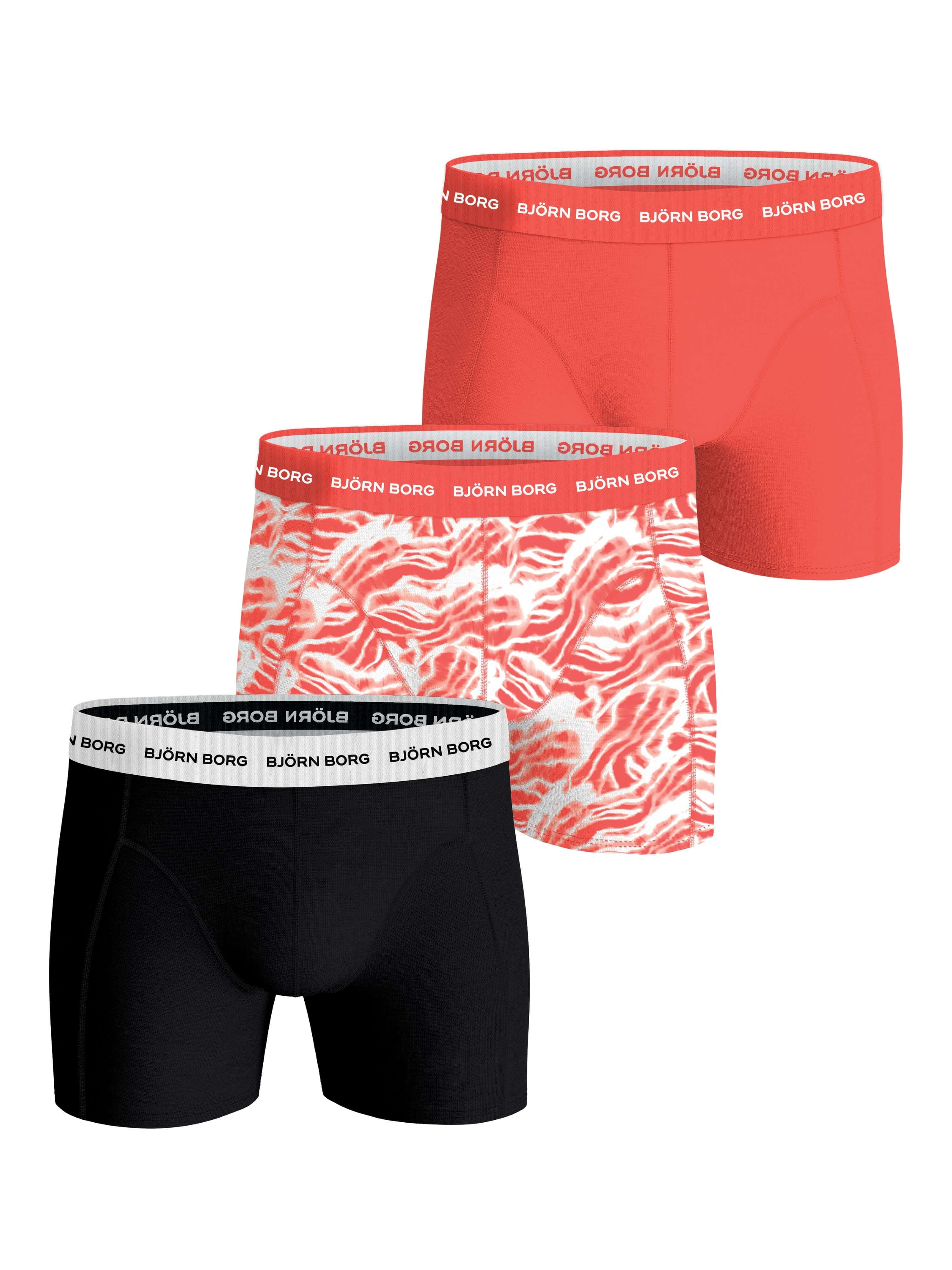 Björn Borg 3 Pack Cotton Stretch Boxers - Red Print, Black
