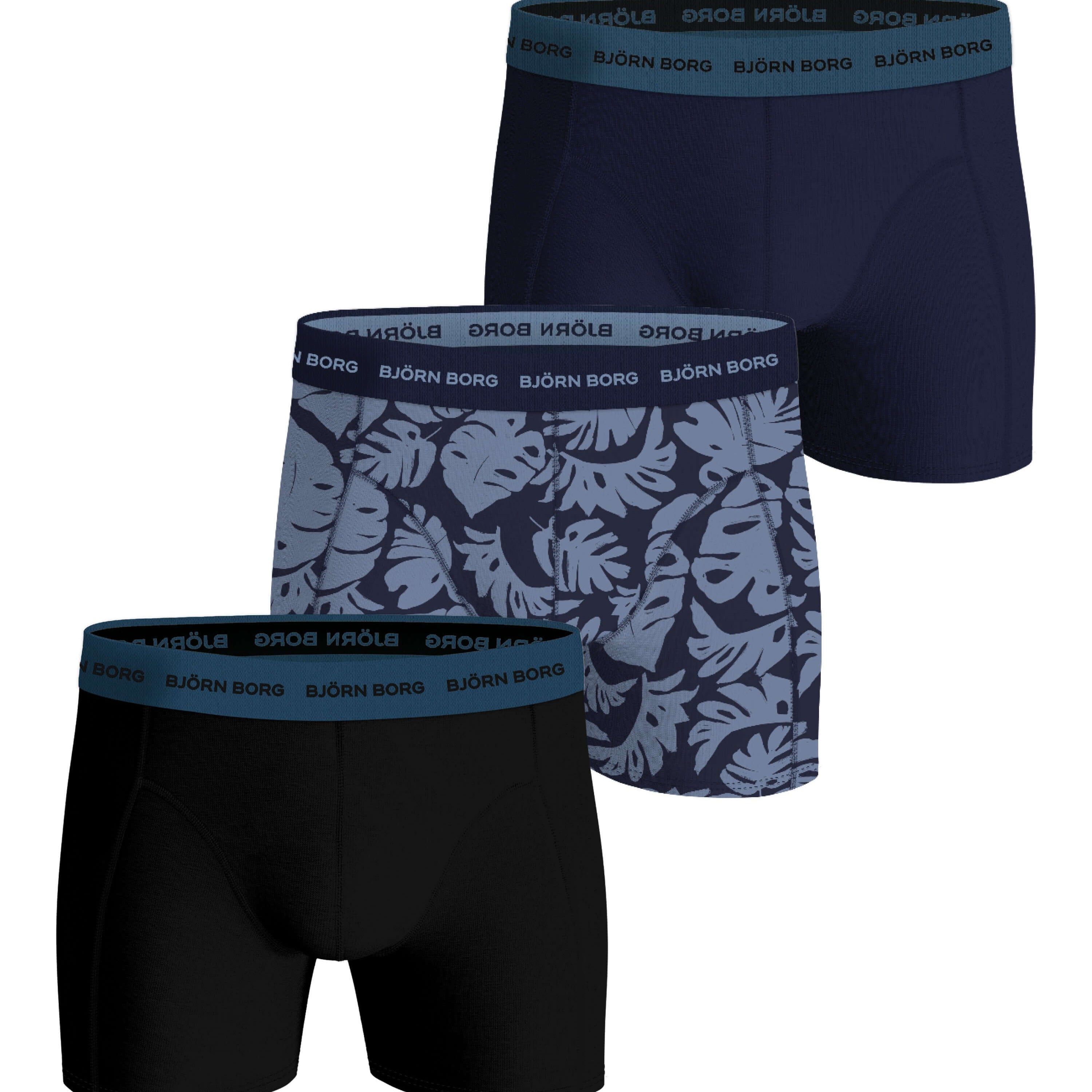Björn Borg 3 Pack Cotton Stretch Boxers - Black/Blue/Blue Print