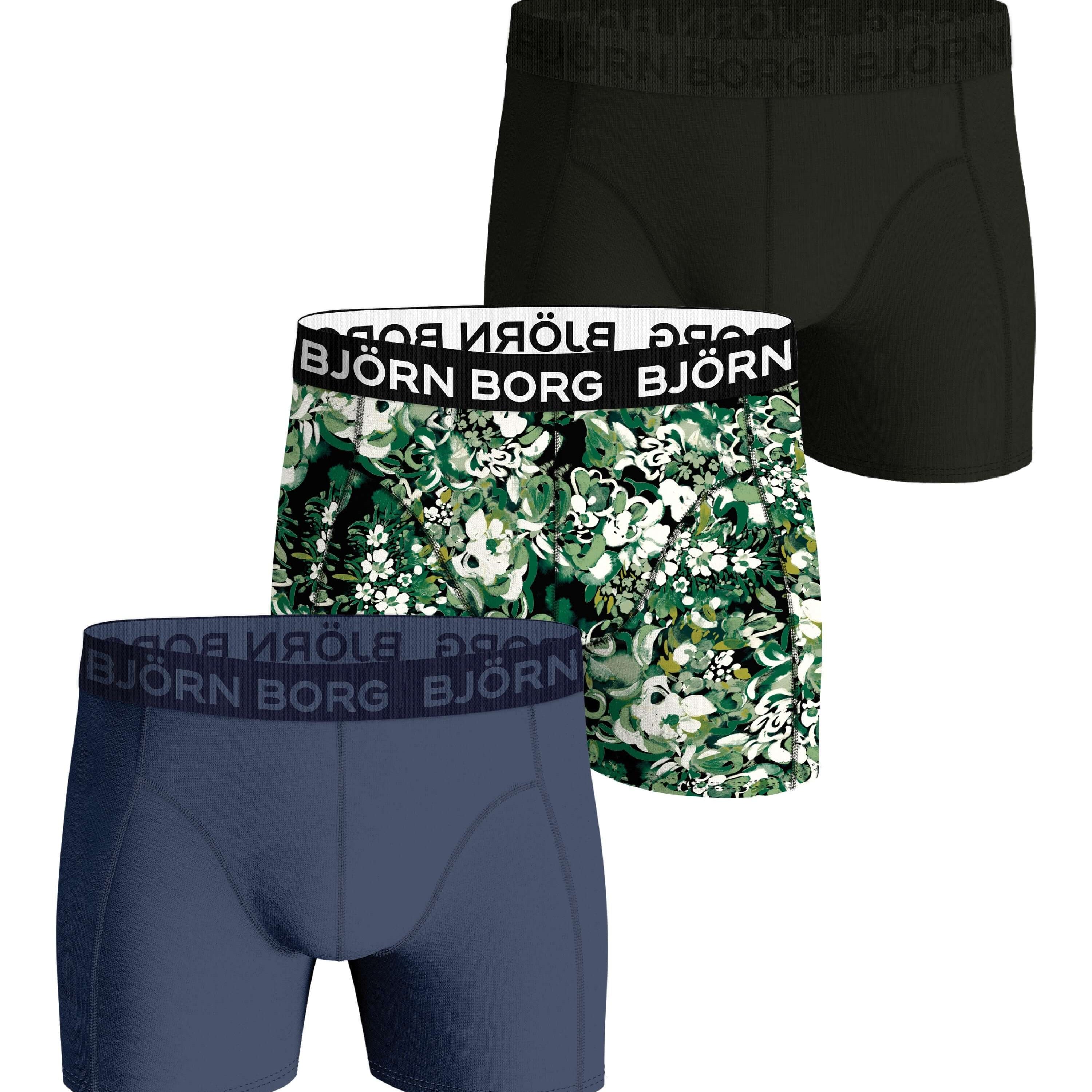 Björn Borg 3 Pack Cotton Stretch Boxers - Blue/Green Print/Olive