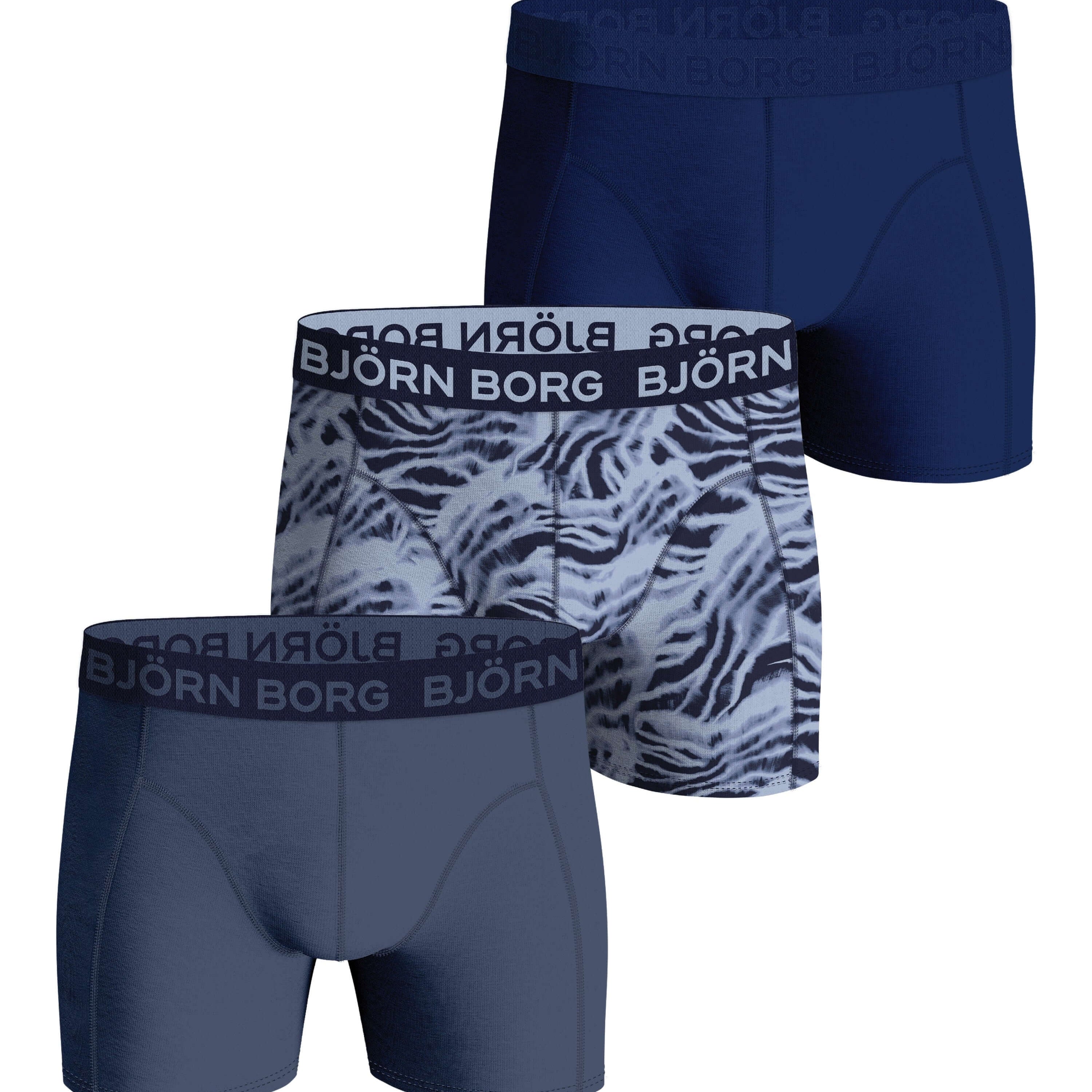 Björn Borg 3 Pack Cotton Stretch Boxers - Navy/Blue Print