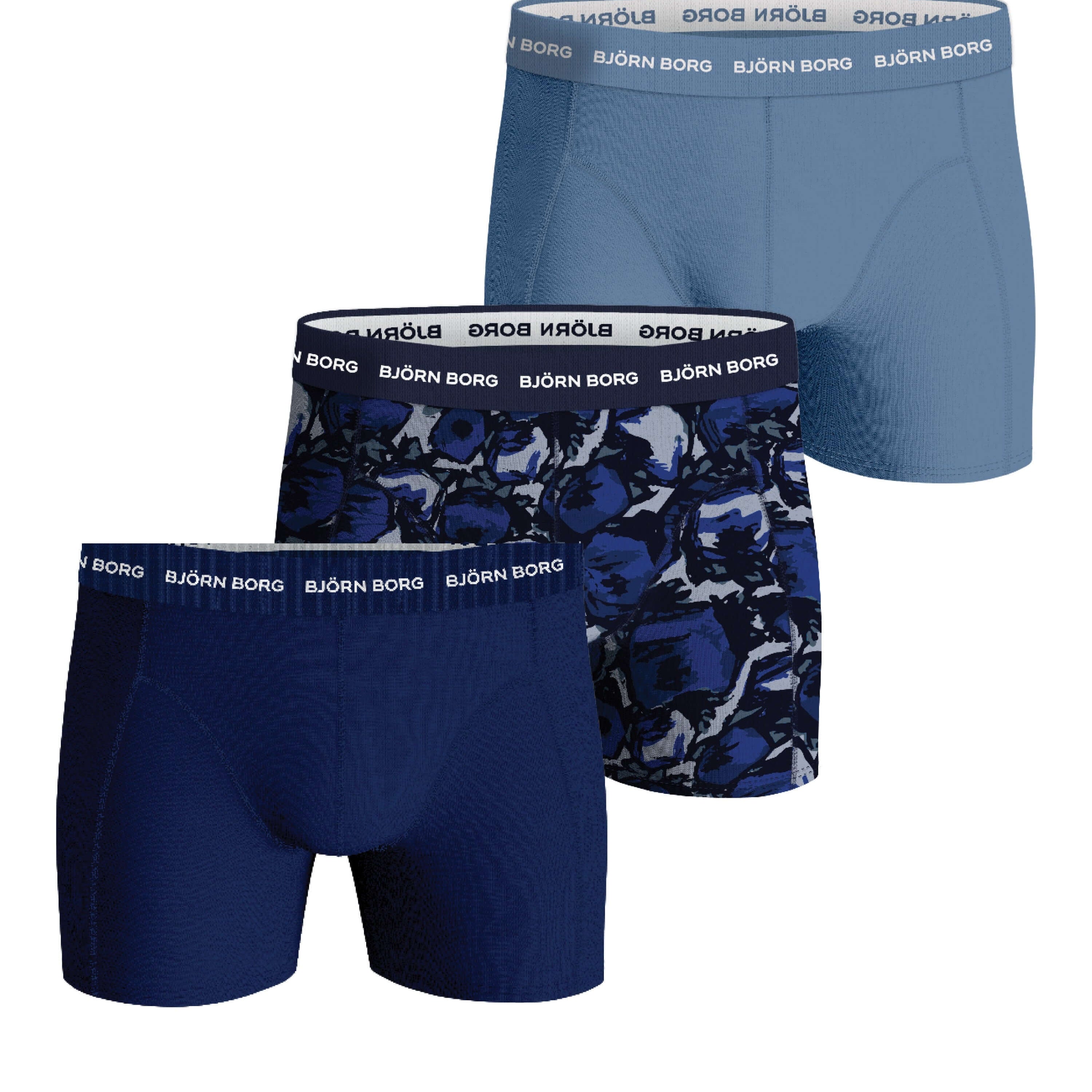 Björn Borg 3 Pack Cotton Stretch Boxers - Blue/Navy/Blue Print