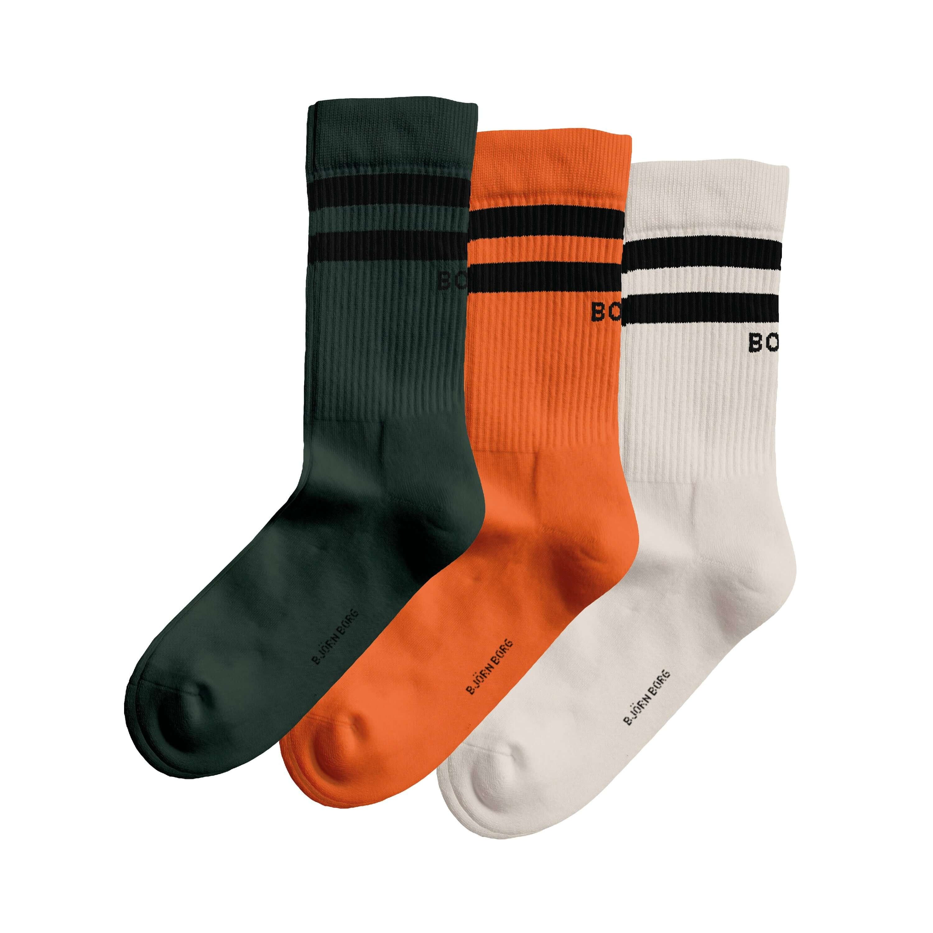 Bjorn Borg Core Crew Socks 3-pack - Orange/Green/Off White