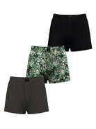 Björn Borg 3 Pack Cotton Stretch Loose Boxers - Olive/Green Print/Black