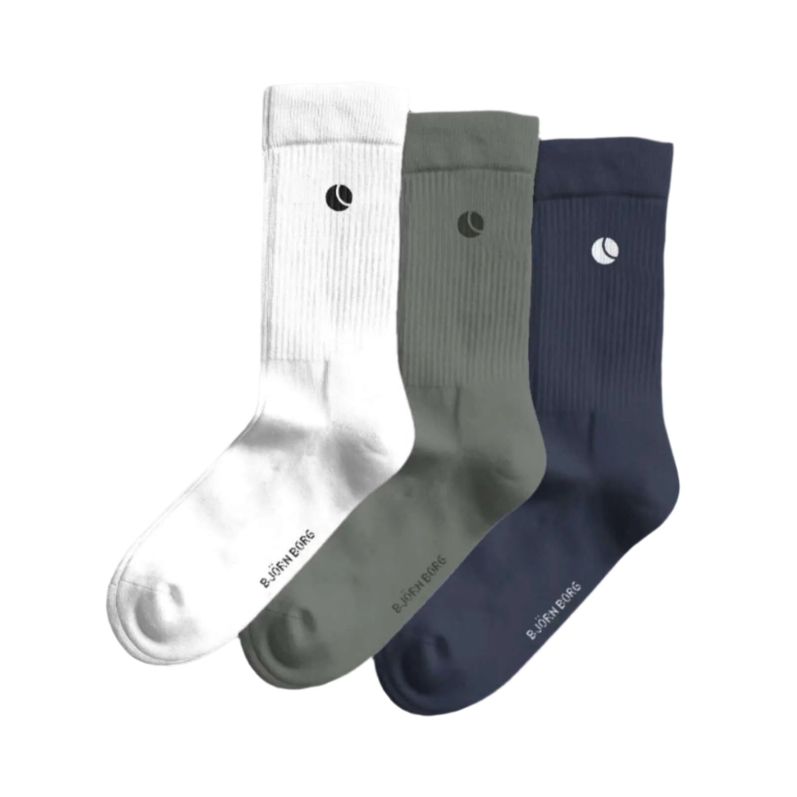 Björn Borg Core Crew Socks 3-Pack – White, Green & Navy – Cotton Blend Sports Socks