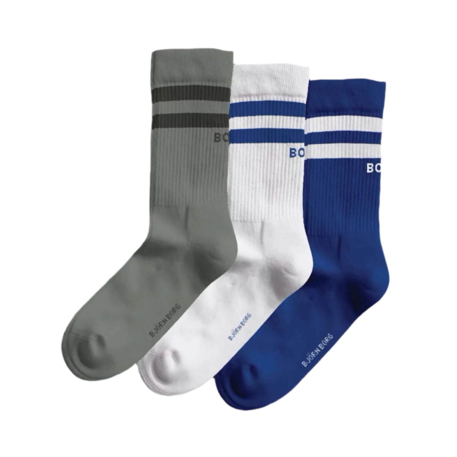 Björn Borg Core Crew Socks 3-Pack, White, Blue, Green – Cotton Blend Sports Socks