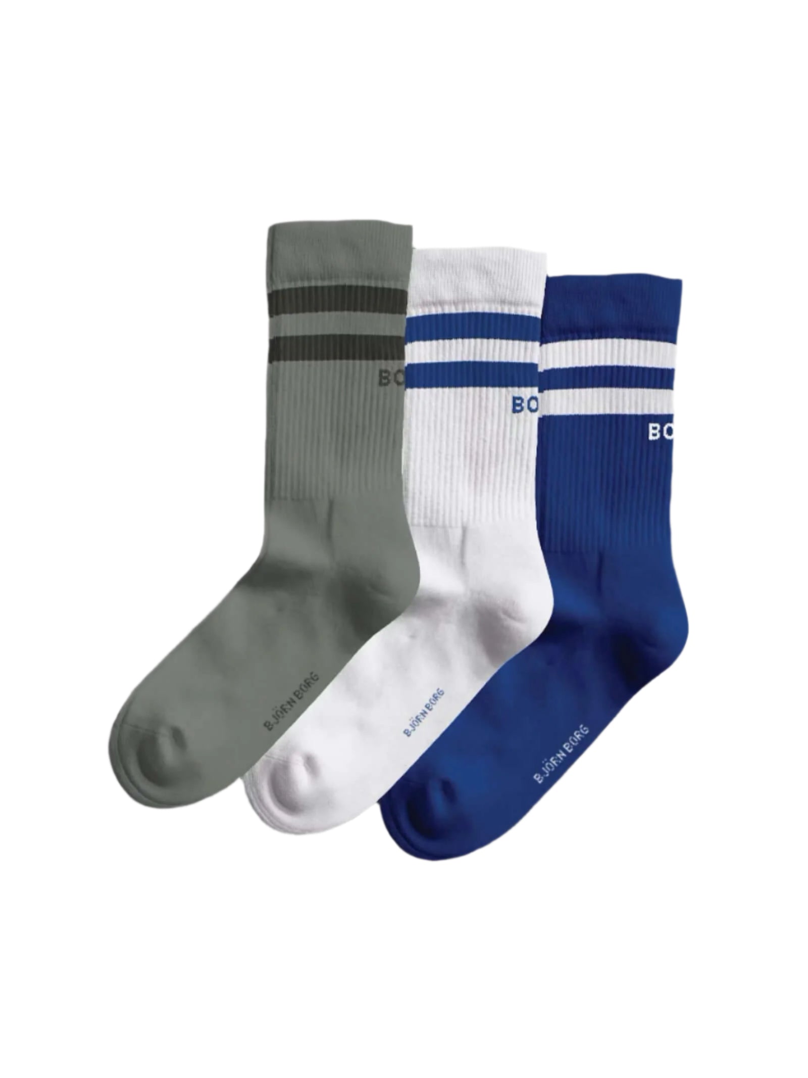Björn Borg Core Crew Socks 3-Pack, White, Blue, Green – Cotton Blend Sports Socks