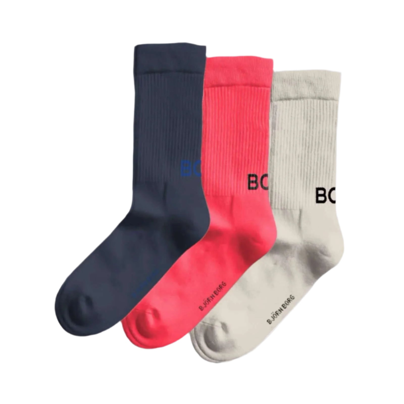Björn Borg Core Crew Socks 3-Pack – Recycled Polyamide – White, Pink, Navy Blue