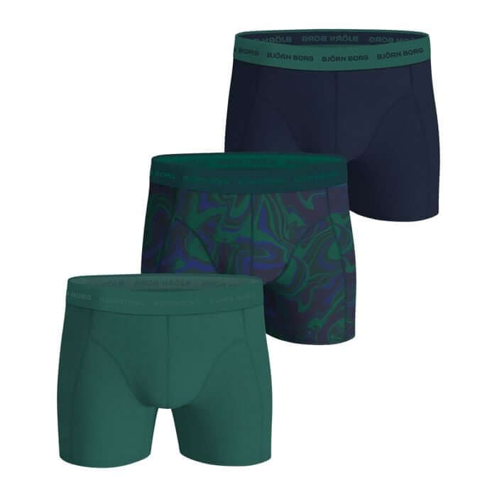 Björn Borg 3-Pack Cotton Stretch Boxers – Green / Blue / Print