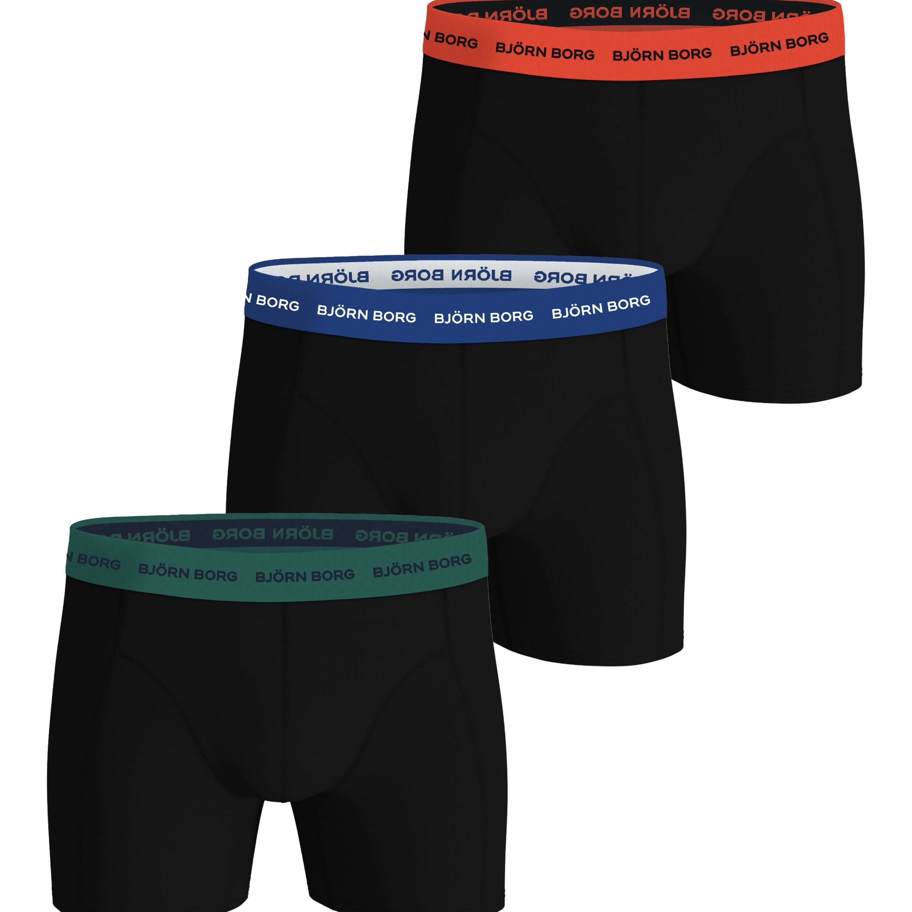Björn Borg 3-Pack Cotton Stretch Boxers – Black with Multi-Coloured Waistbands