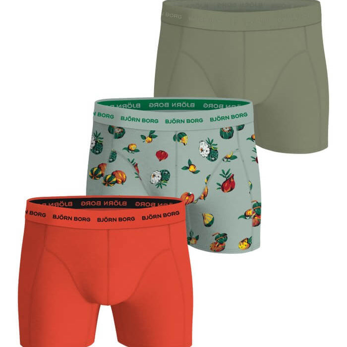 Björn Borg 3 Pack Cotton Stretch Boxers – Olive / Orange / Green Graphic