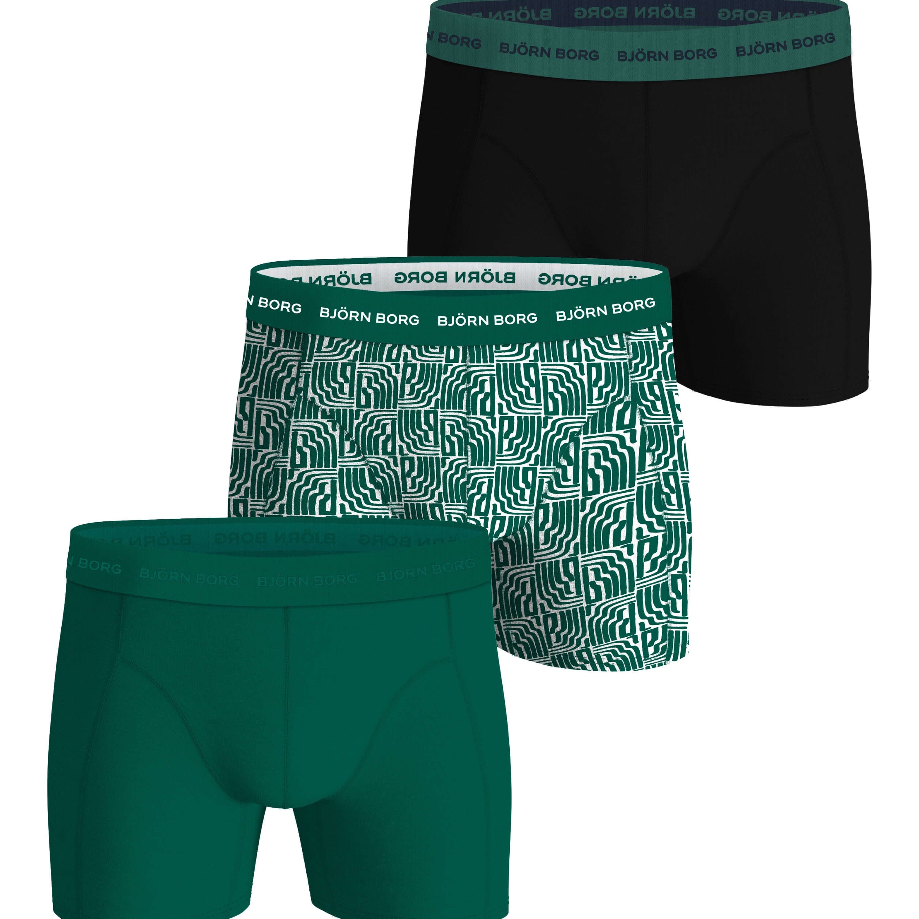 Björn Borg 3 Pack Cotton Stretch Boxers – Green Design