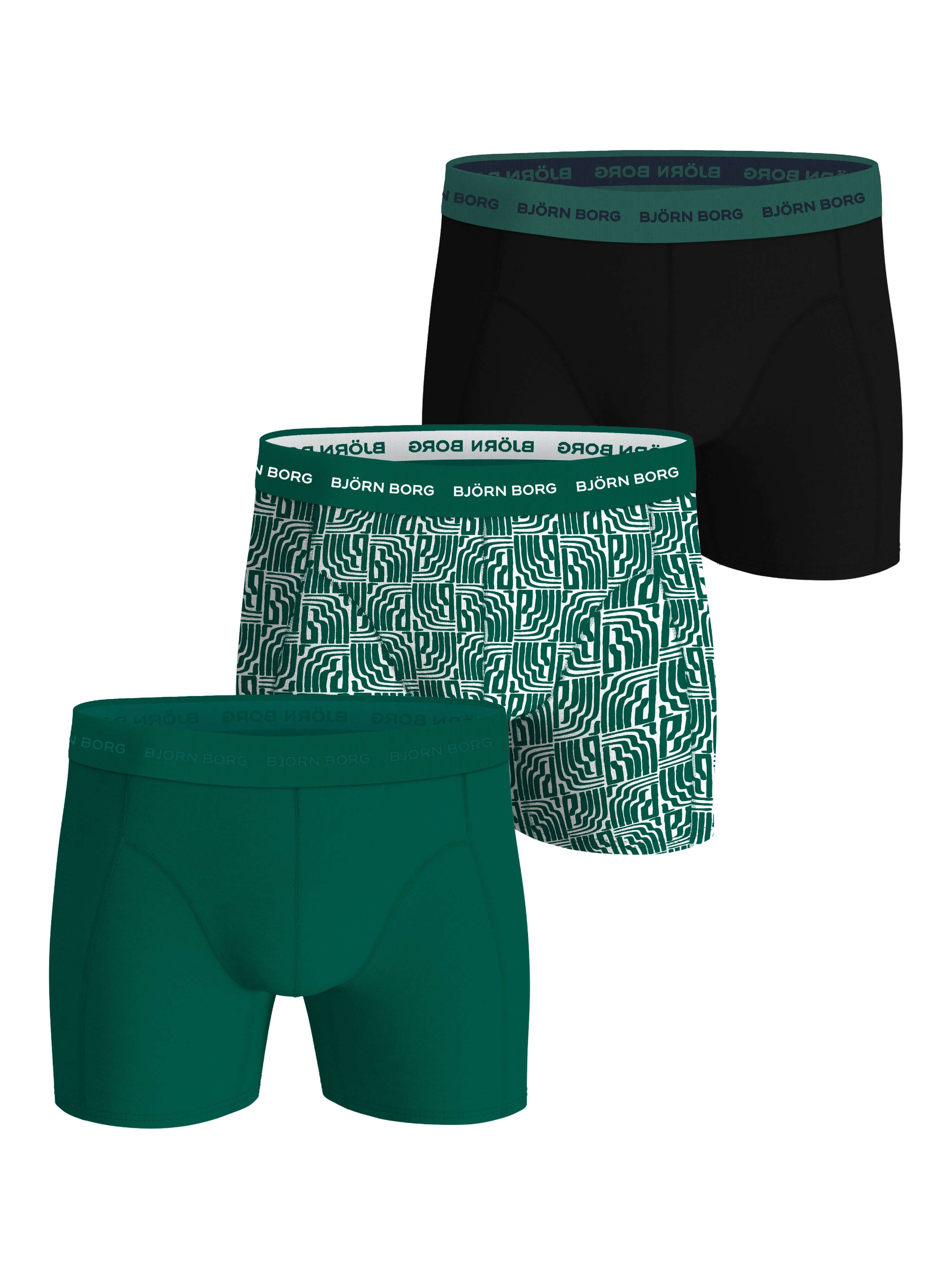 Björn Borg 3 Pack Cotton Stretch Boxers – Green Design