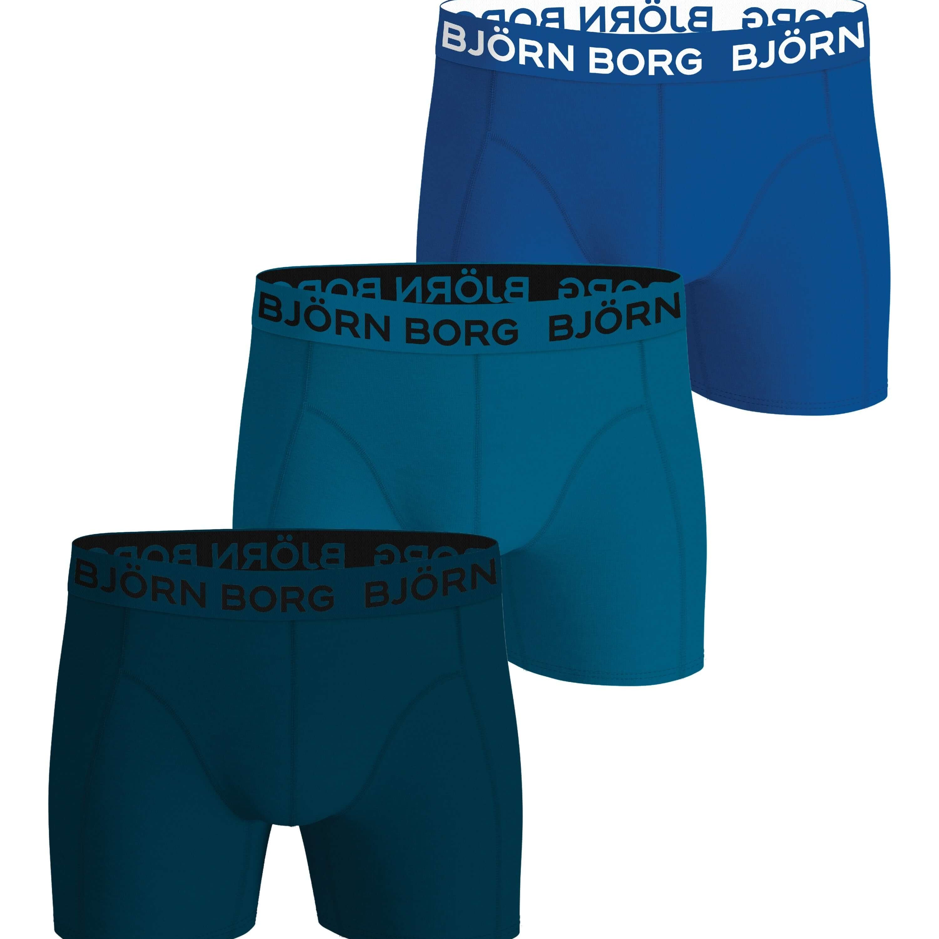 Björn Borg 3-Pack Cotton Stretch Boxers – Solid Blue / Green / Blue