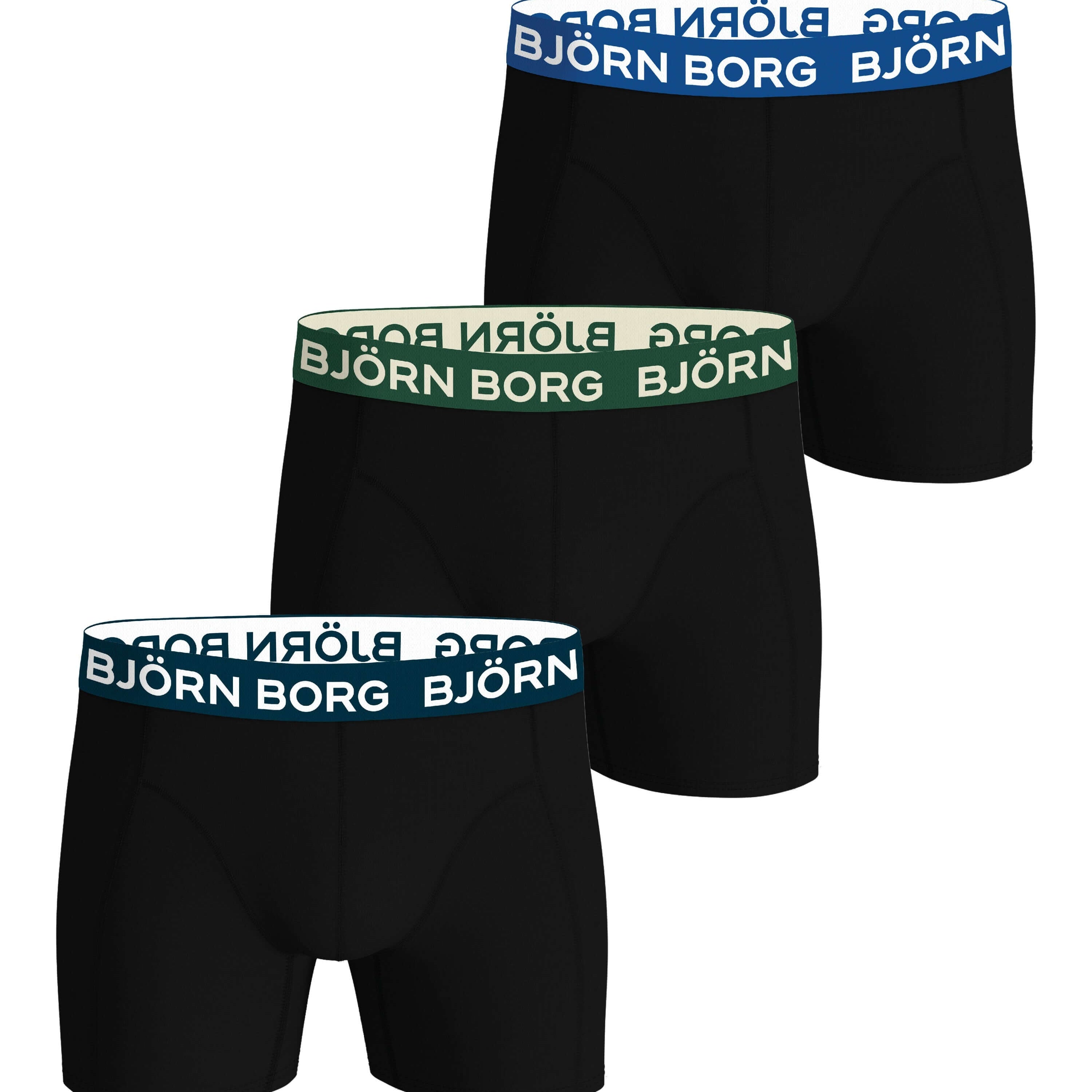 Björn Borg 3-Pack Cotton Stretch Boxers – Classic Black with Bold Multi Waistbands