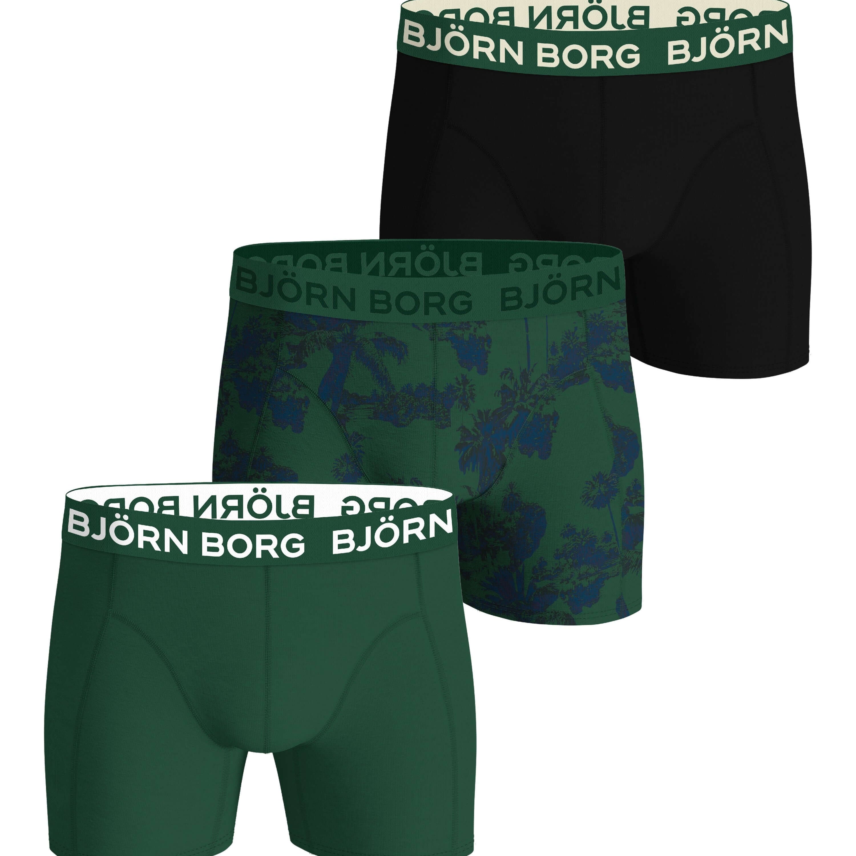 Björn Borg 3-Pack Cotton Stretch Boxers – Green Leaf / Black / Green