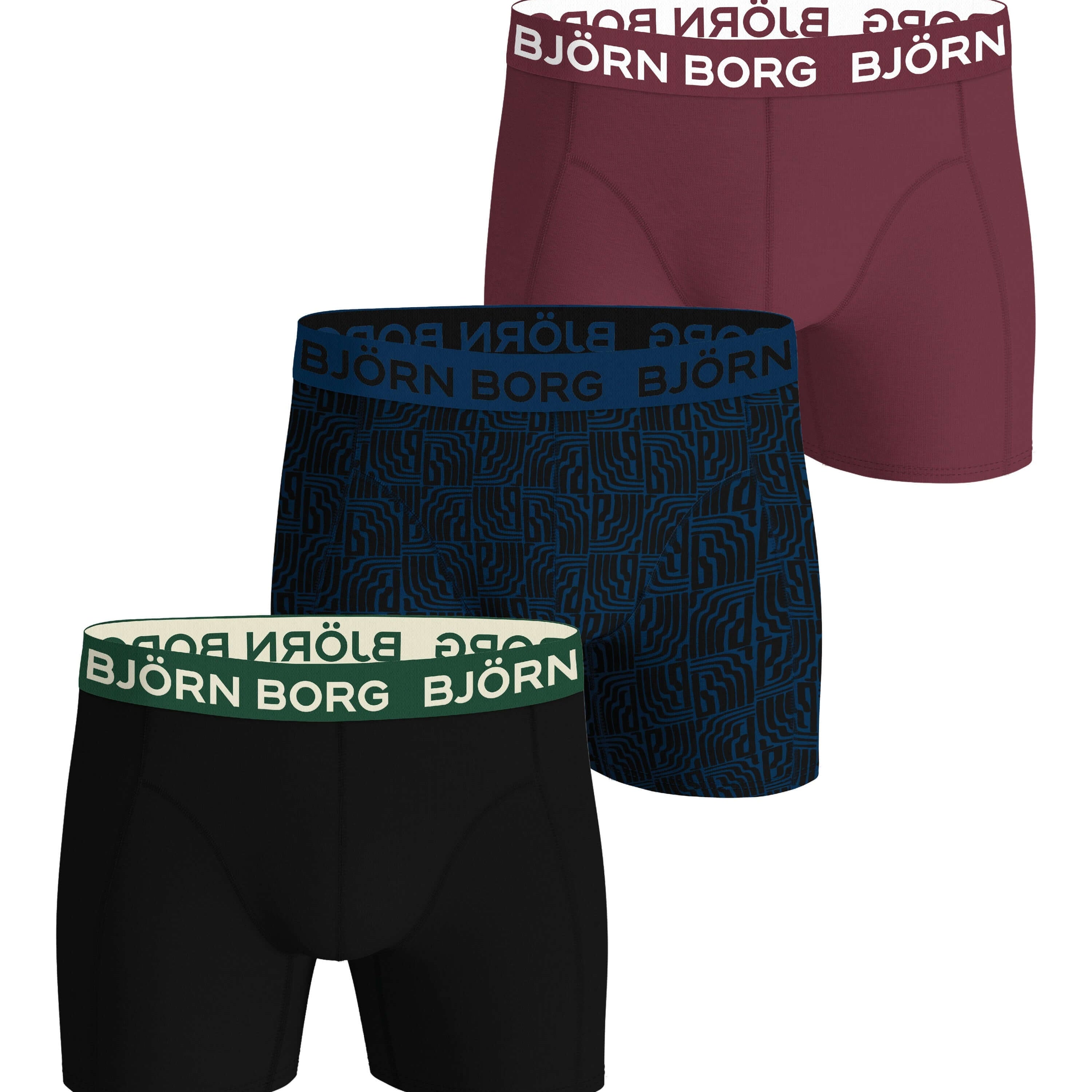 Björn Borg 3-Pack Cotton Stretch Boxers – Winetasting/Blue/Black