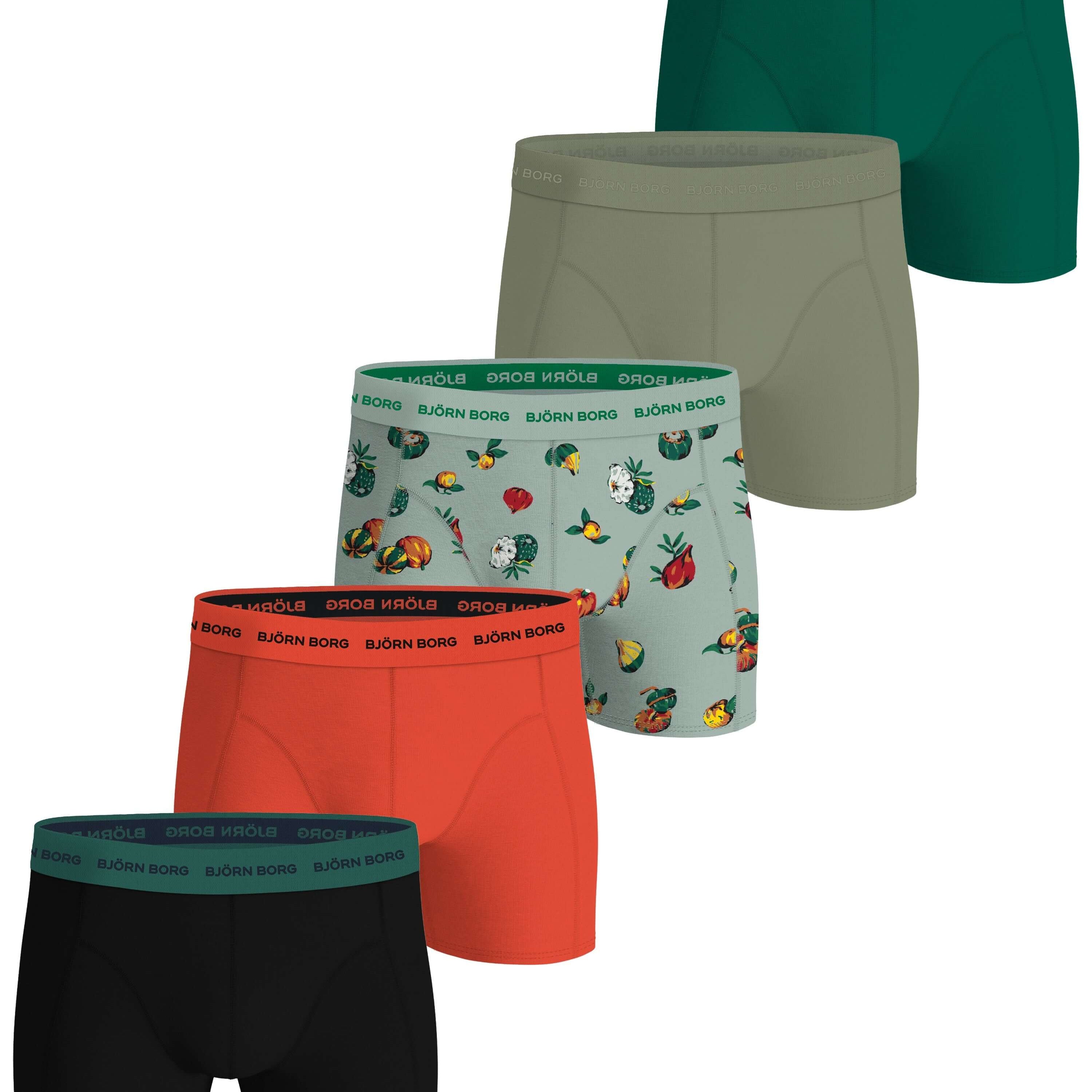 Björn Borg 5 Pack Cotton Stretch Boxers - Black, Green, Print, Orange