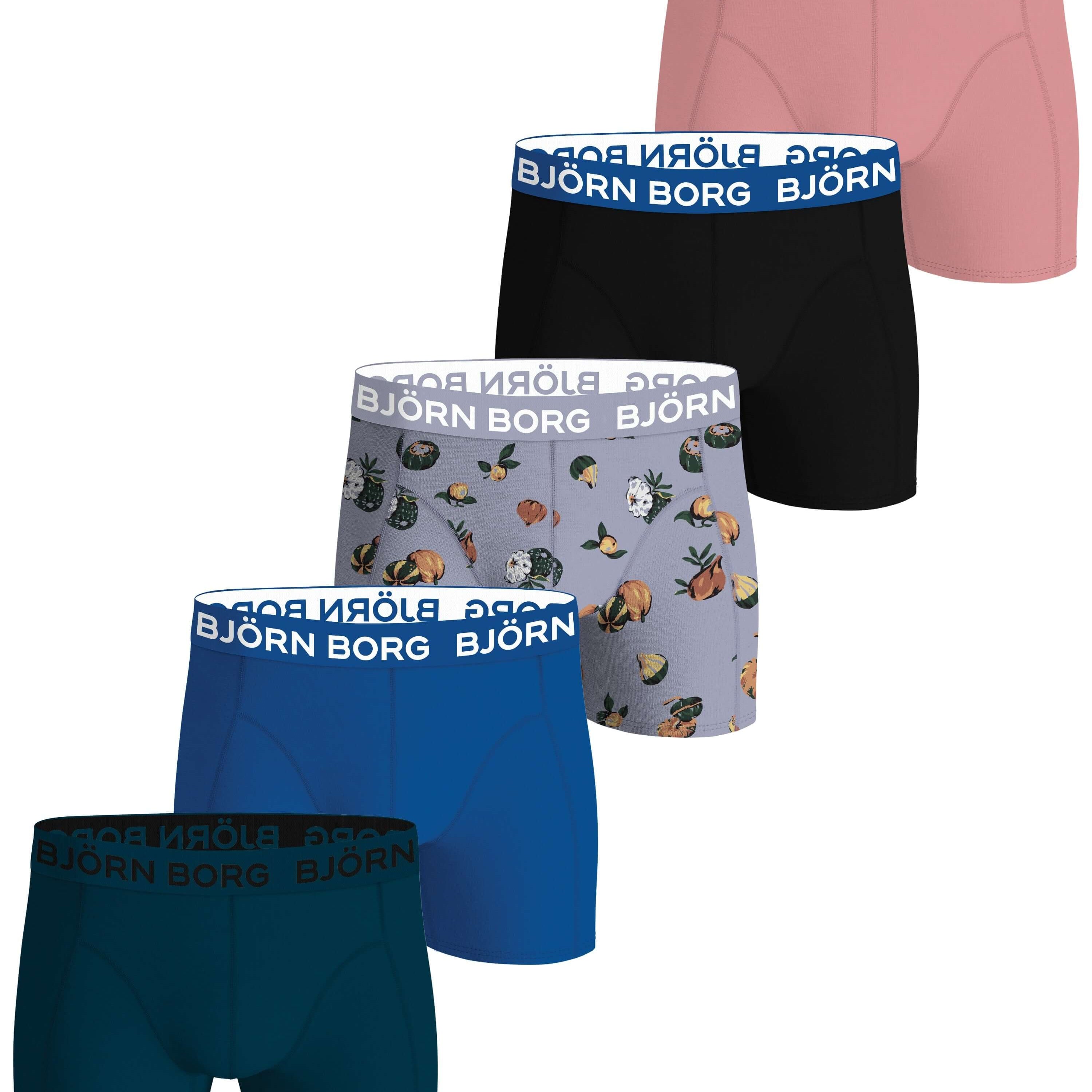 Björn Borg 5 Pack Cotton Stretch Boxers - Black, Blue, Pink, Print