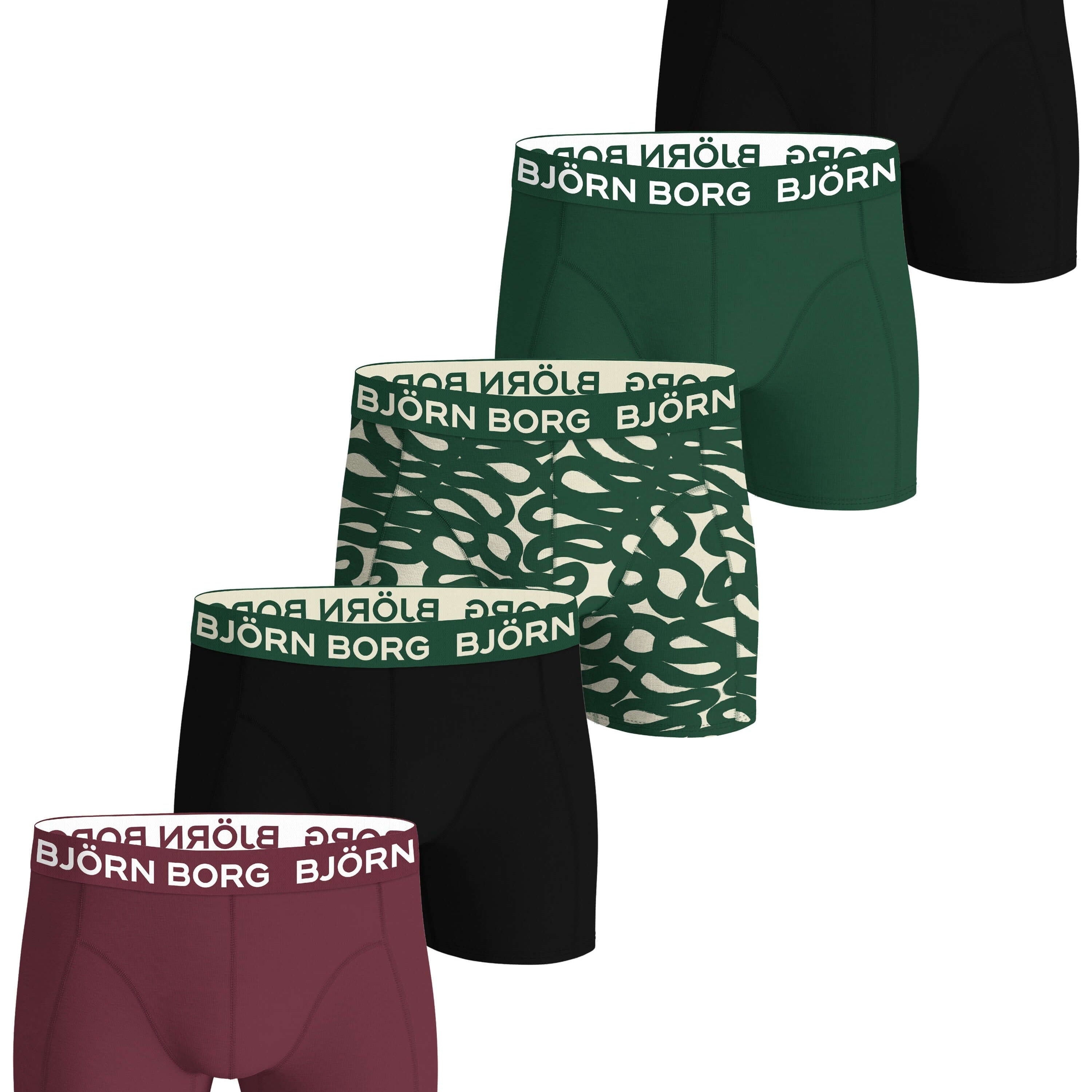Björn Borg 5 Pack Cotton Stretch Boxers -Black, Green, Print, Red