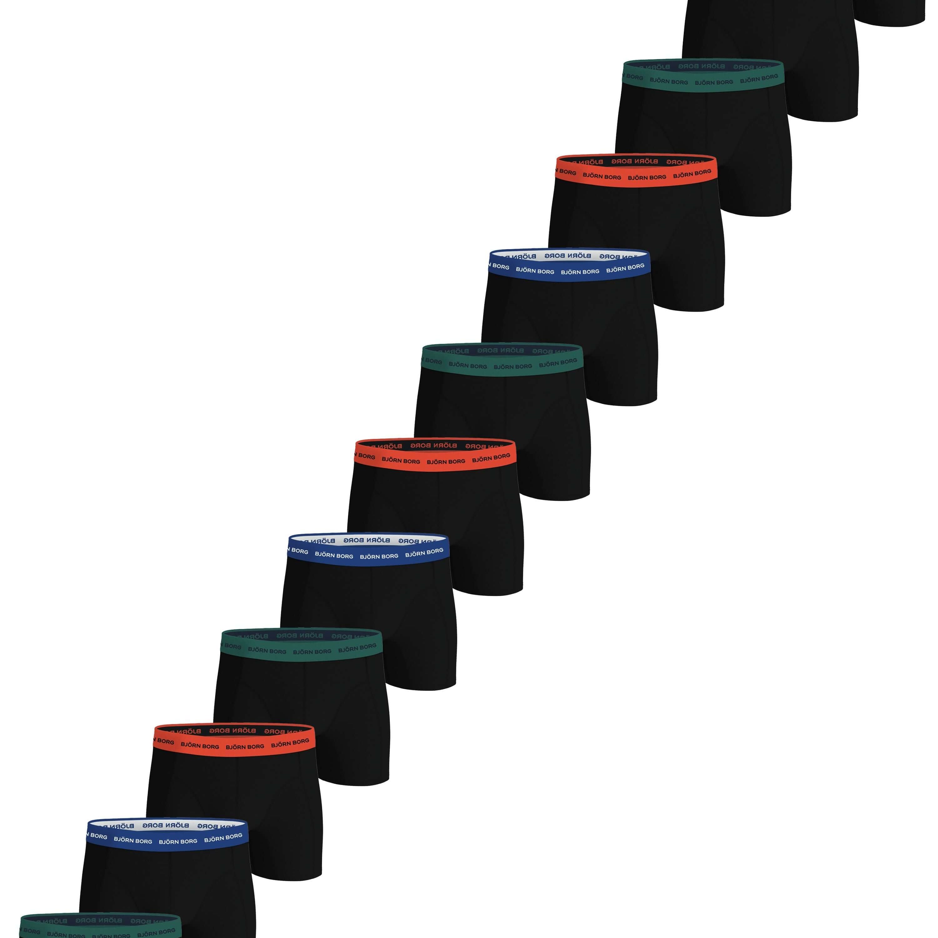 Bjorn Borg Men's Cotton Stretch Boxers 12-pack, Black Multi Coloured Waistbands