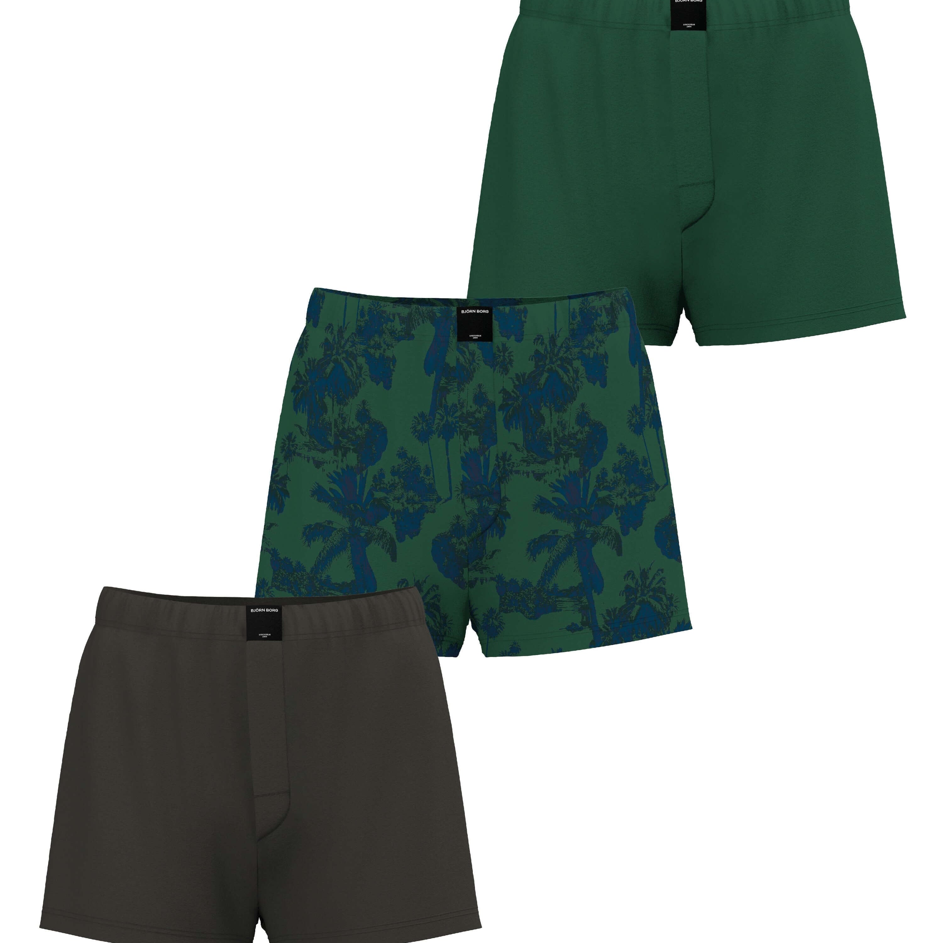 Björn Borg Cotton Stretch Jersey Boxer Shorts 3-pack - Green / Print / Grey