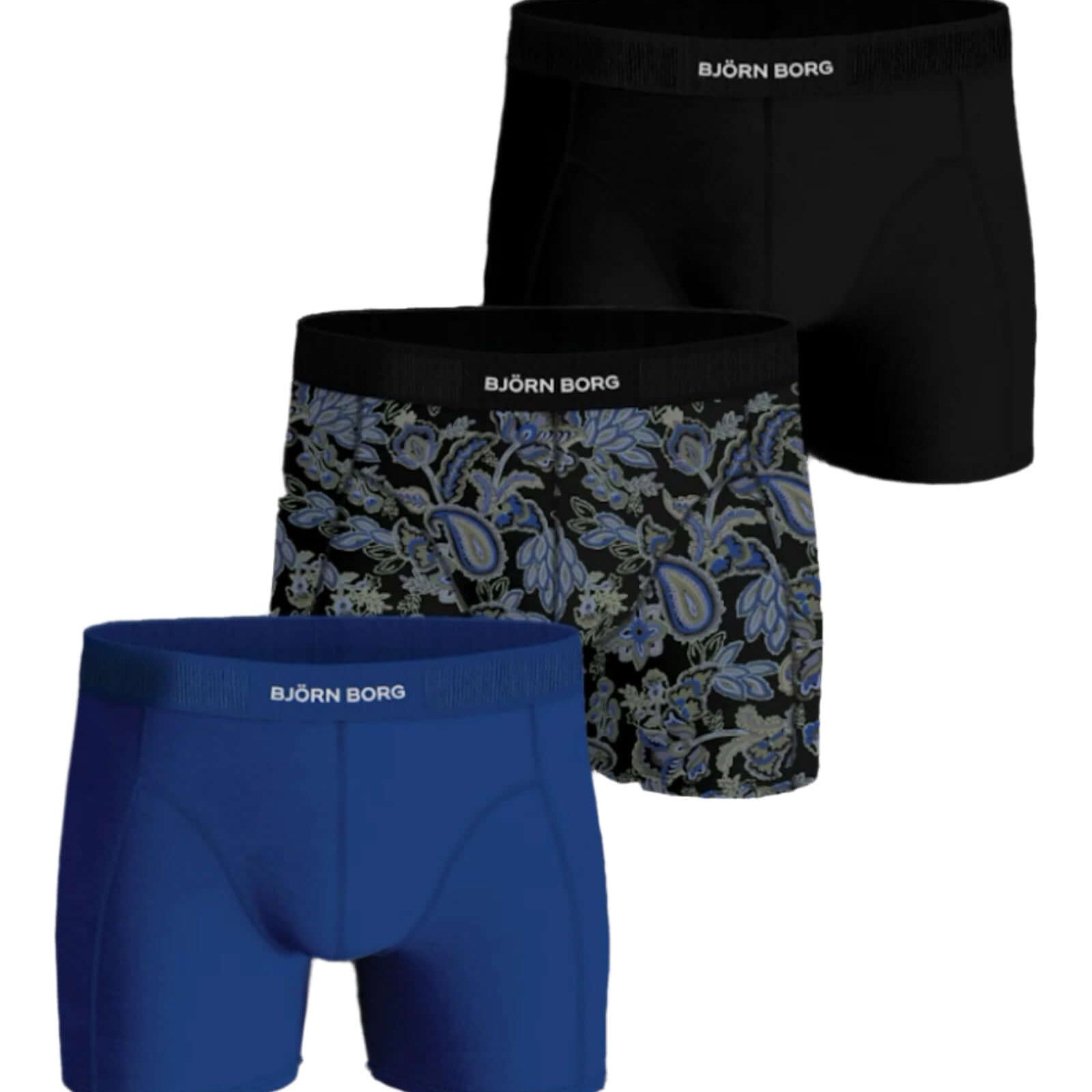 Björn Borg Organic Cotton Stretch Boxers 3-pack | Black, Blue, Print