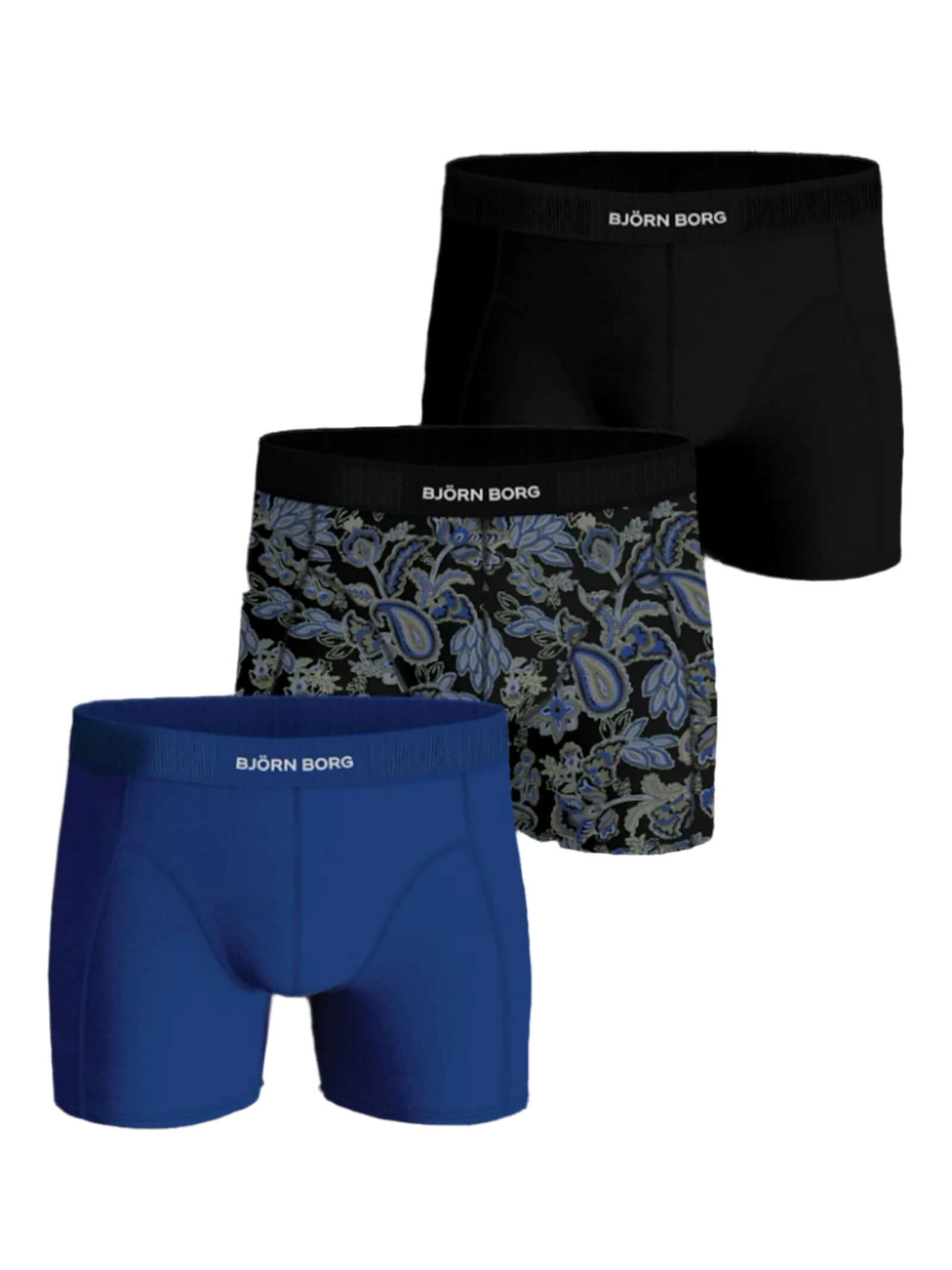 Björn Borg Organic Cotton Stretch Boxers 3-pack | Black, Blue, Print