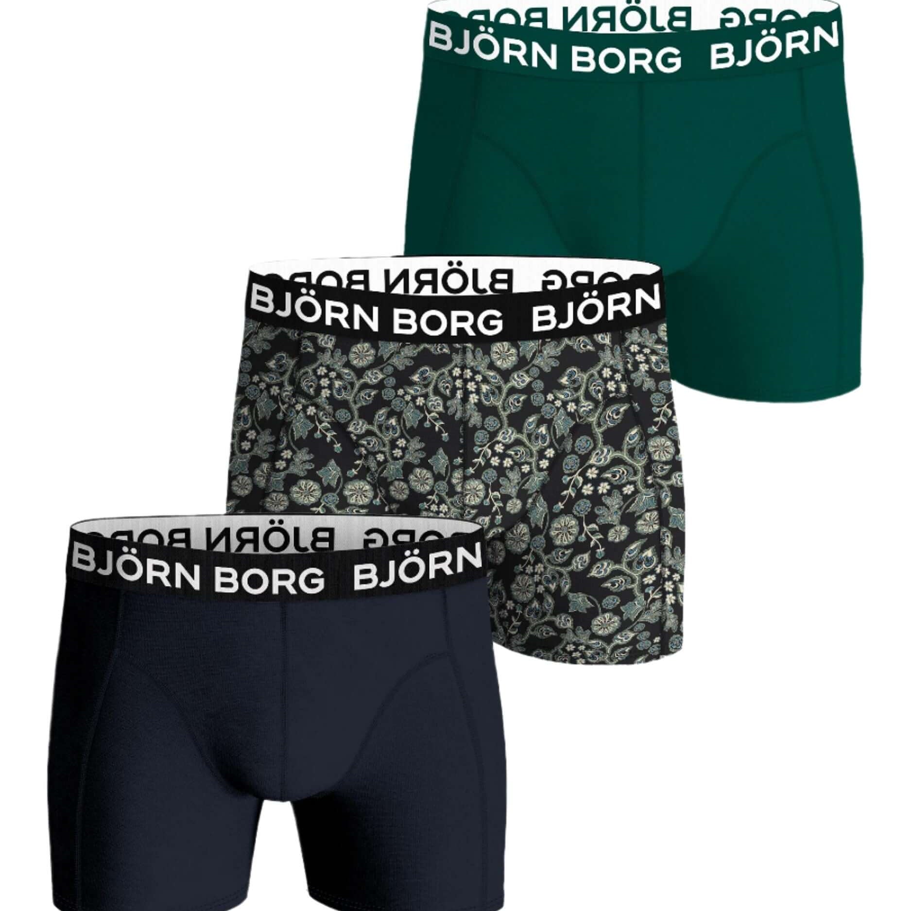 Bjorn Borg 3-Pack Bamboo Cotton Blend Boxers - Green, Print, Navy Blue