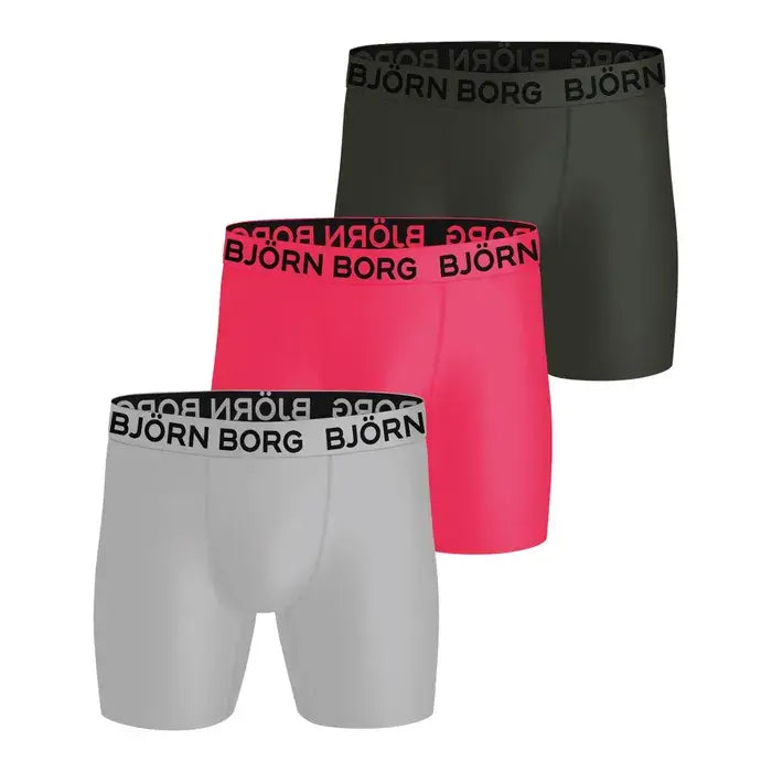 Björn Borg 3 Pack Sports Microfiber Boxers - Pink, Grey, Green