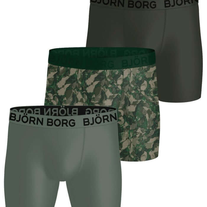 Björn Borg 3 Pack Sports Microfiber Boxers - Green, Print, Grey