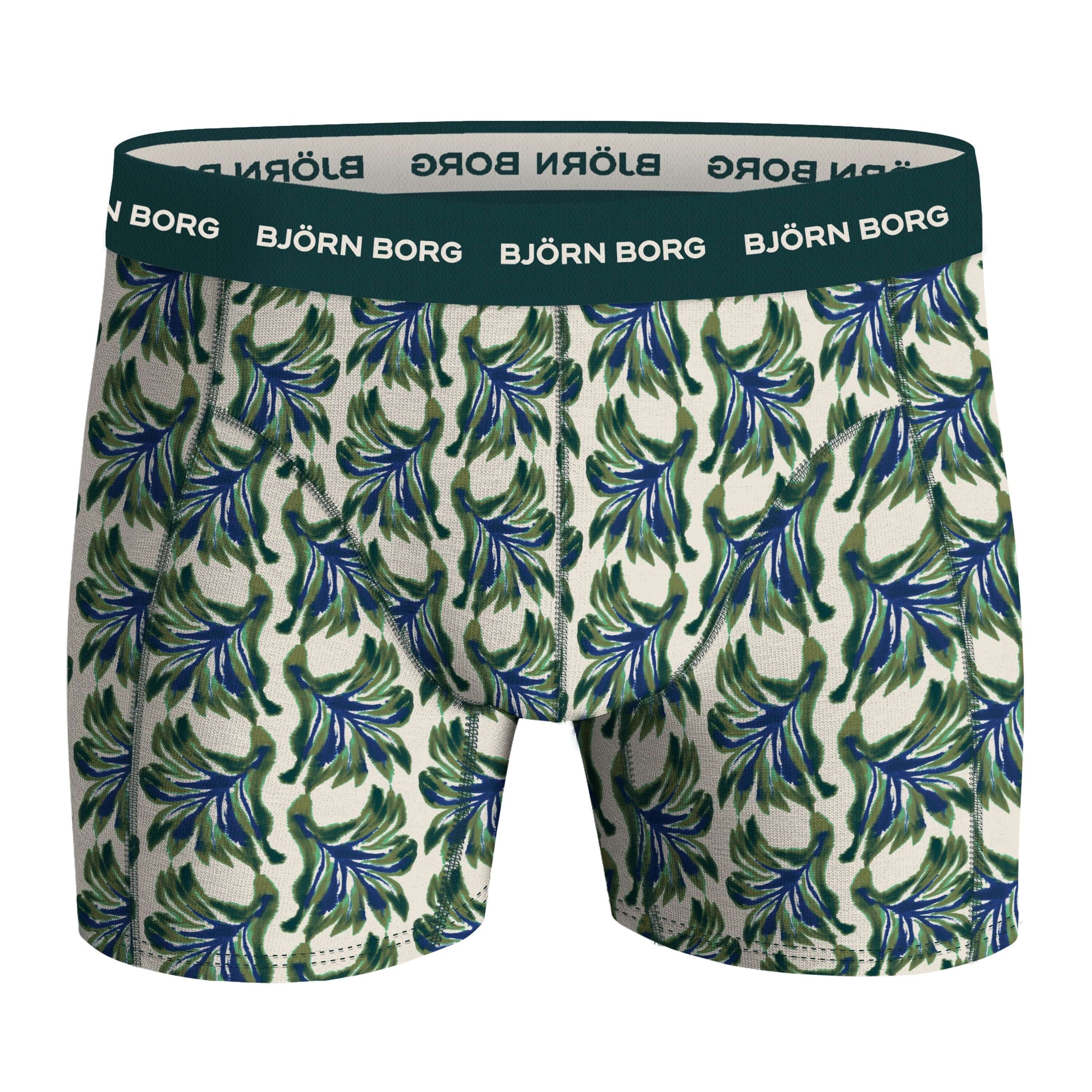 Björn Borg Men’s 3-Pack Cotton Stretch Boxers – Black, Green Print, Grey