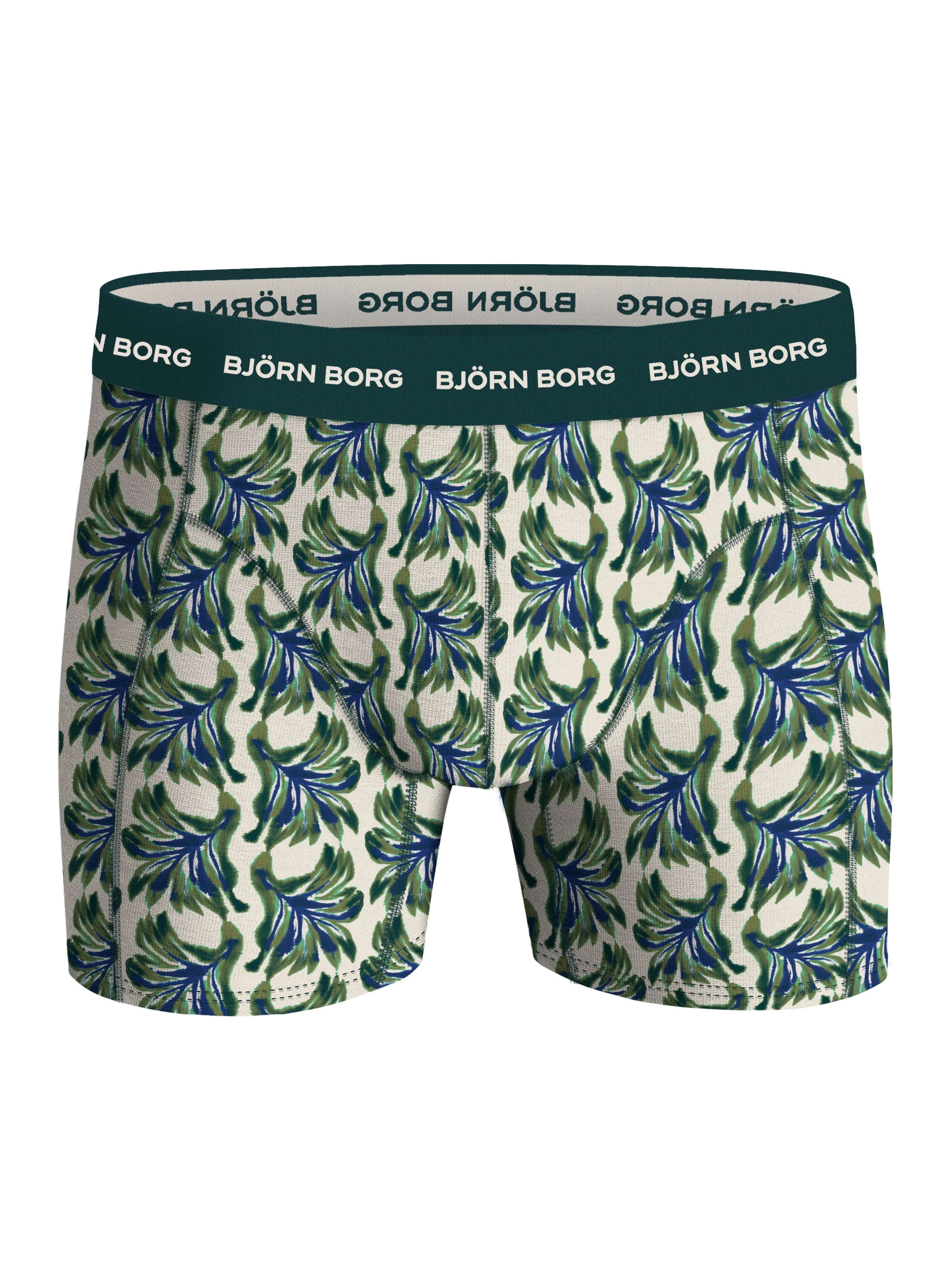 Björn Borg Men’s 3-Pack Cotton Stretch Boxers – Black, Green Print, Grey