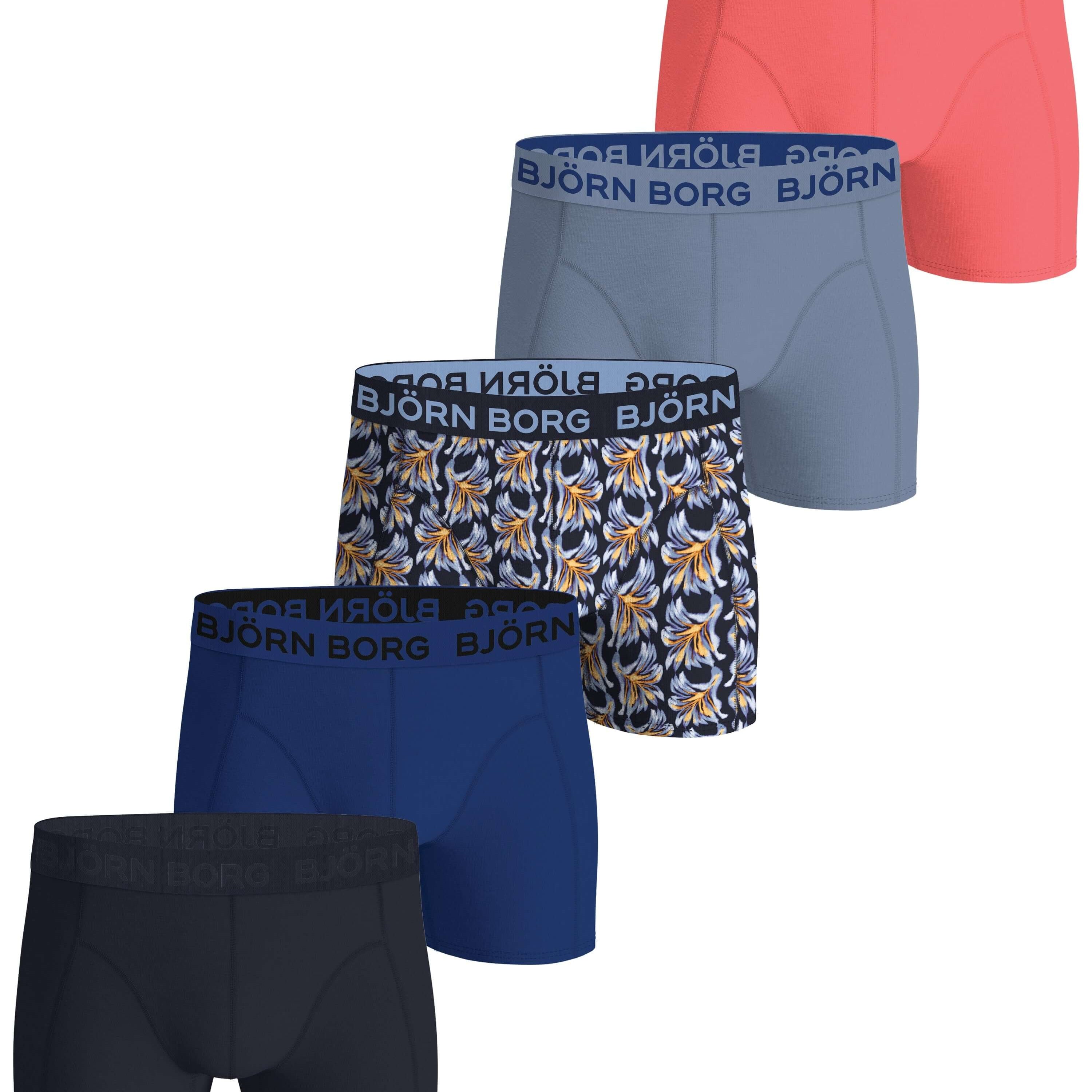 Björn Borg 5 Pack Cotton Stretch Boxers - Black, Blue, Pink, Print