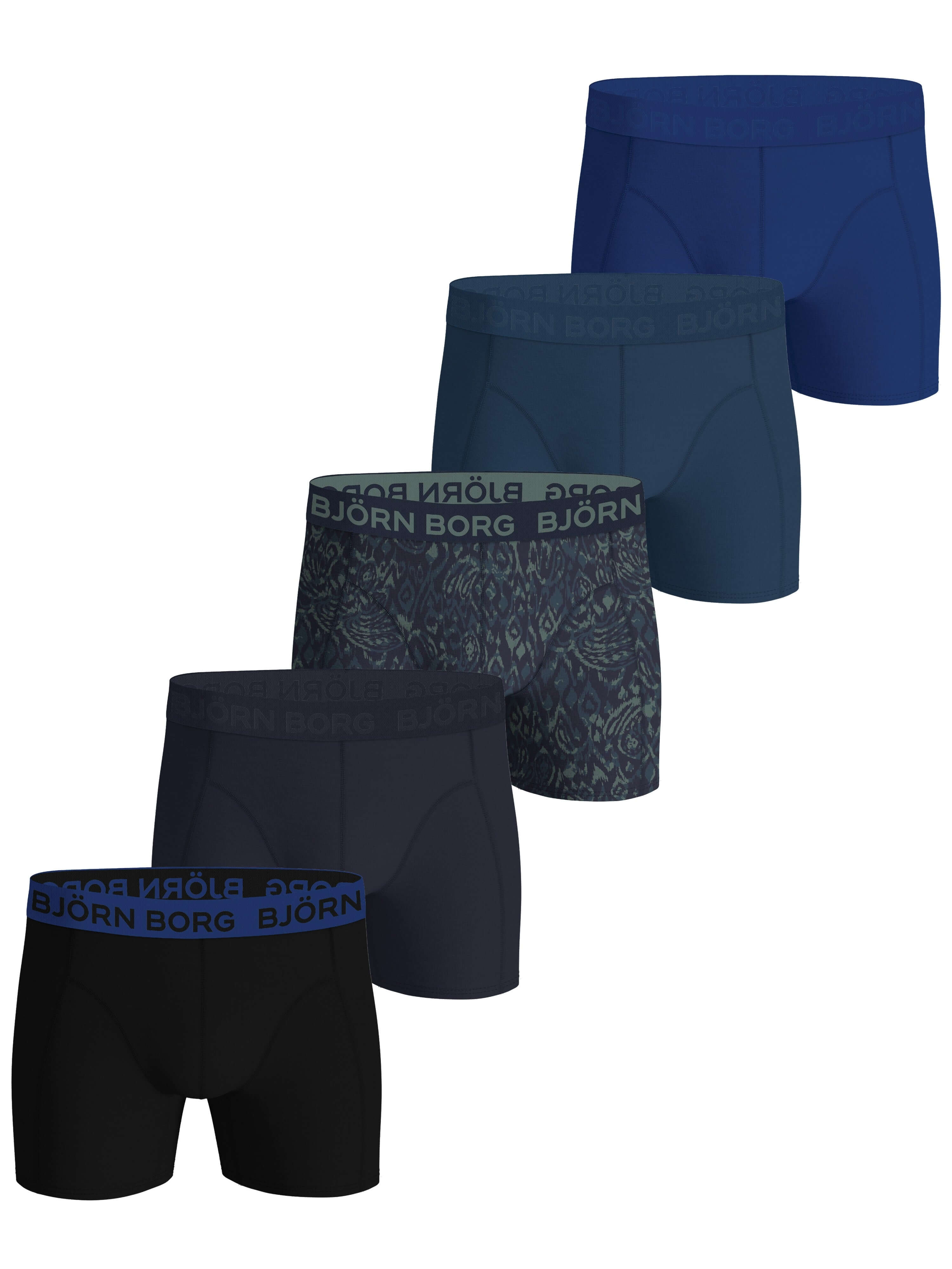 Björn Borg 5 Pack Cotton Stretch Boxers - Black, Blue, Green, Print