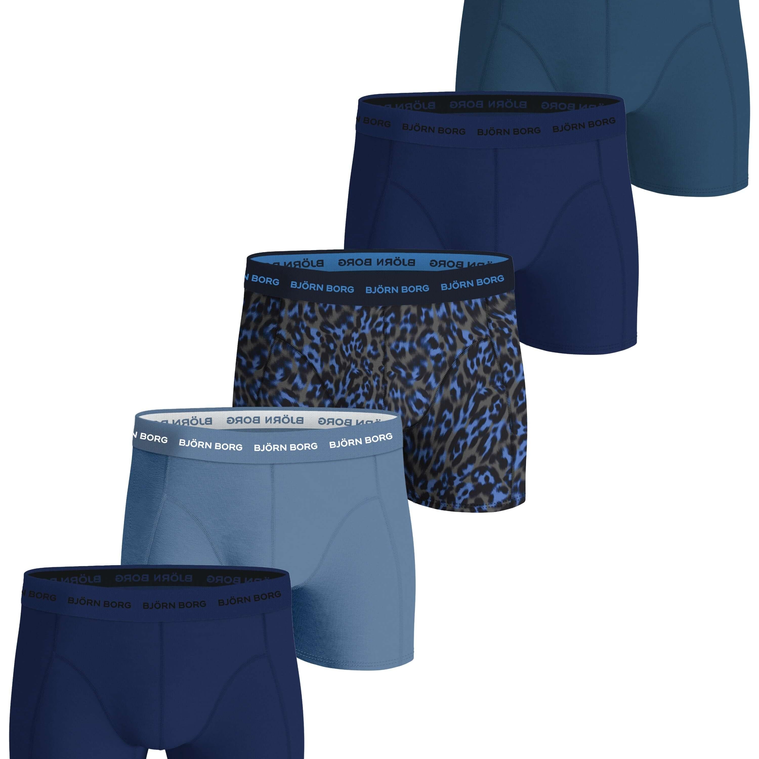 Björn Borg 5 Pack Cotton Stretch Boxers - Blue, Print, Navy Blue