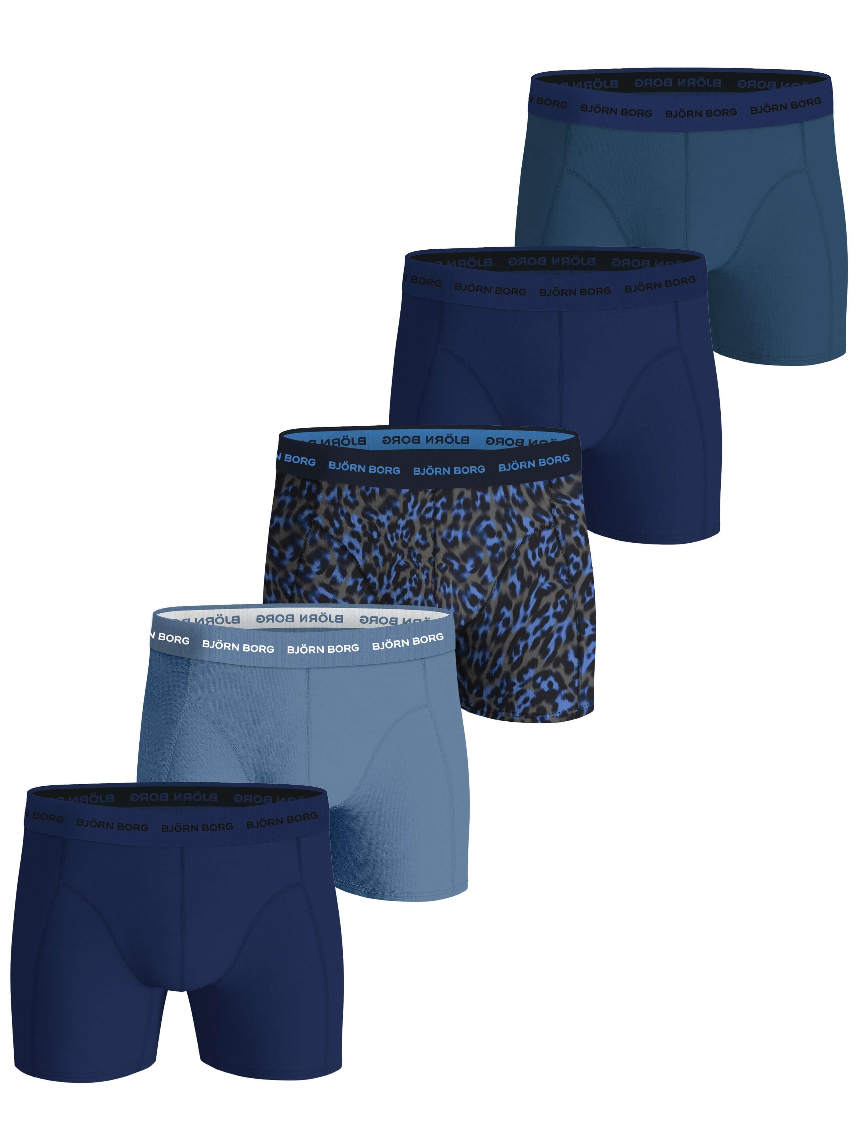 Björn Borg 5 Pack Cotton Stretch Boxers - Blue, Print, Navy Blue