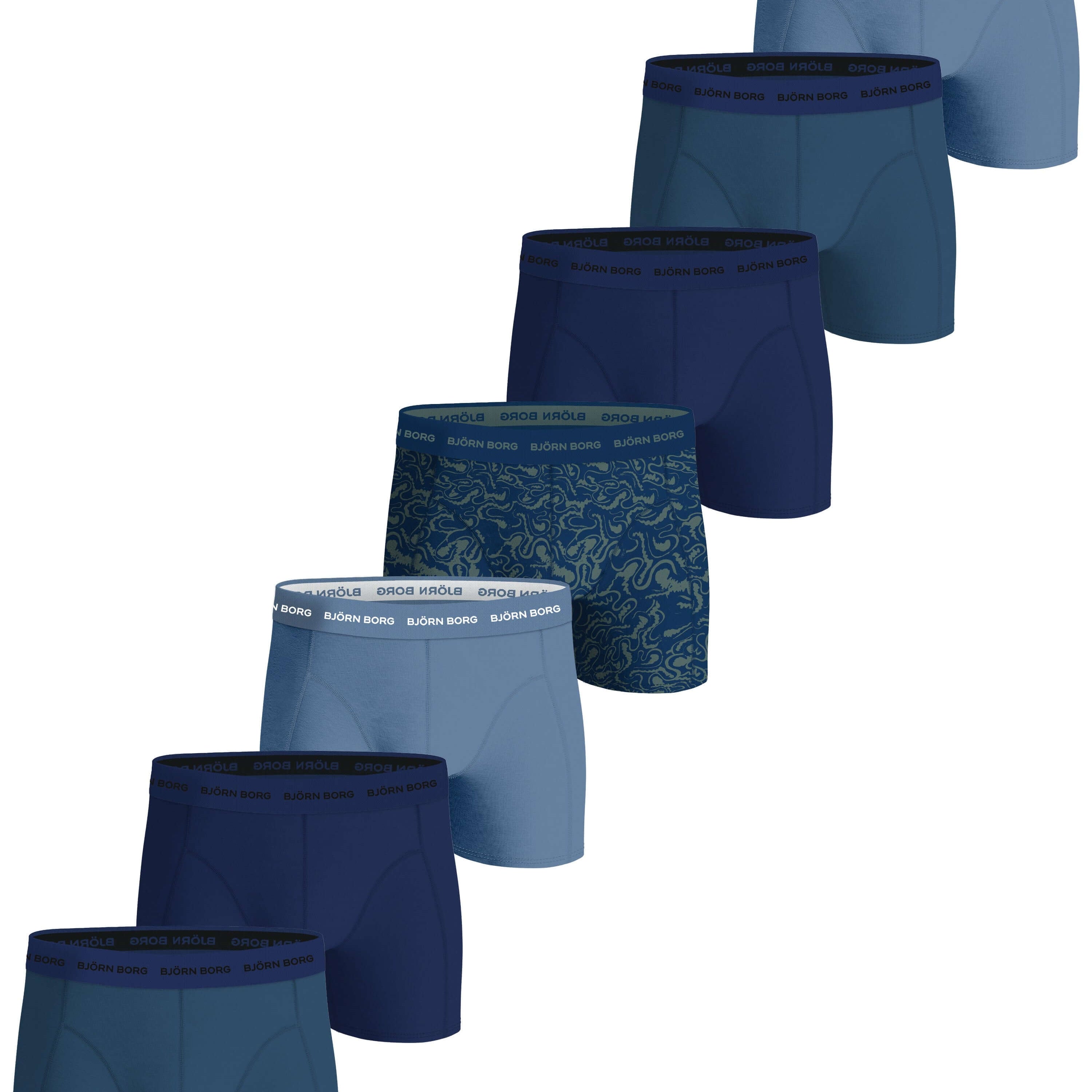 Björn Borg Cotton Stretch Boxers 7 Pack - Blue, Print, Navy Blue